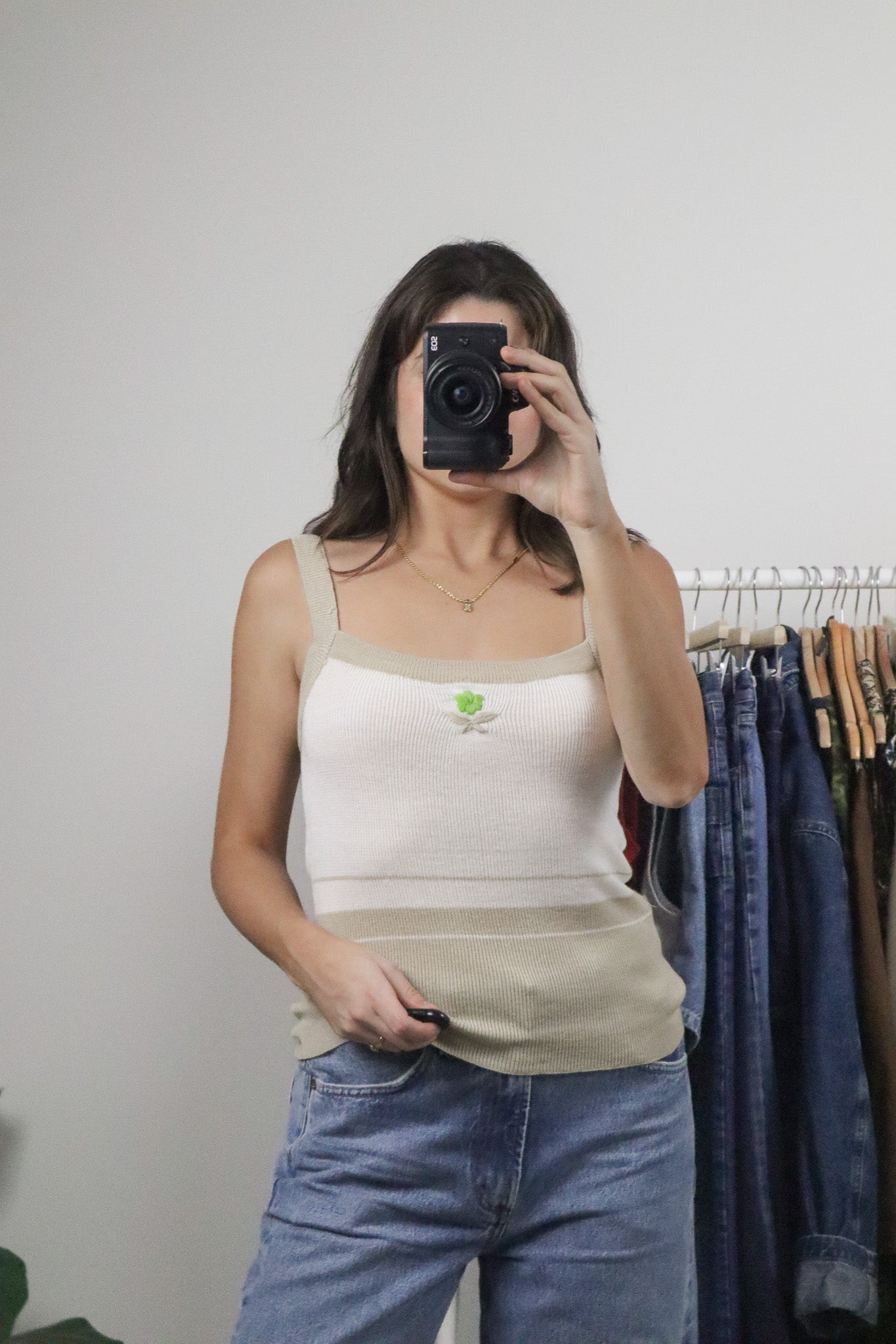 Made in Korea x Vintage x Flower Knit Low Back Tank (M)