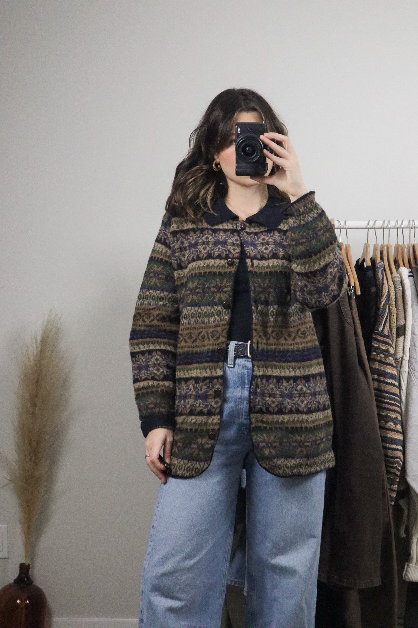 Vintage x Wool Collared Patterned Cardigan (S/M)