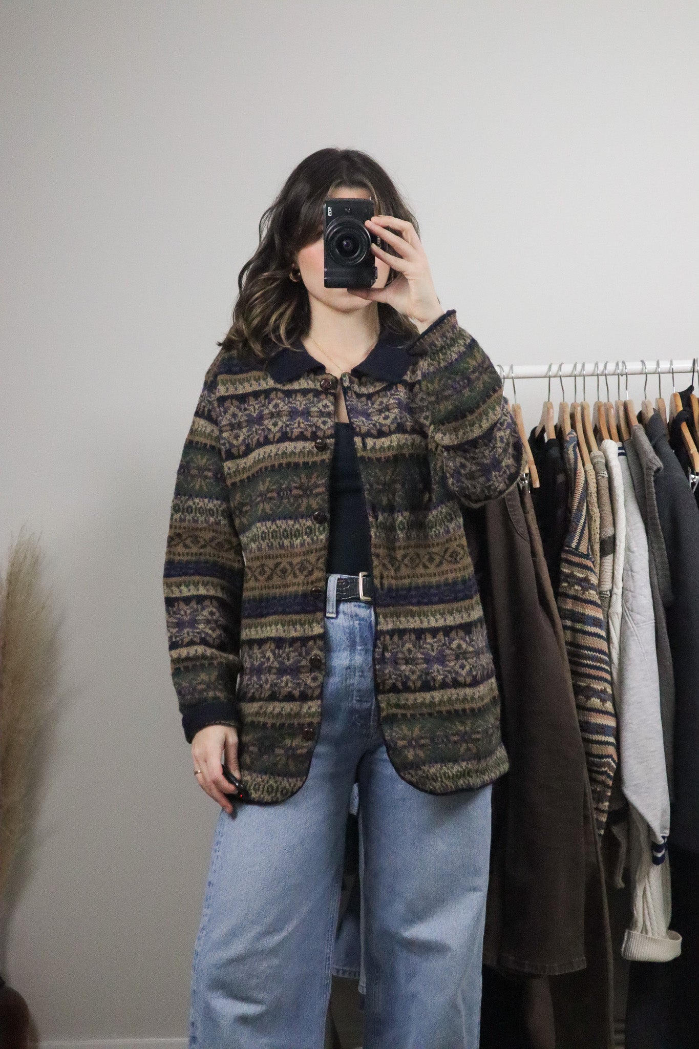 Vintage x Wool Collared Patterned Cardigan (S/M)