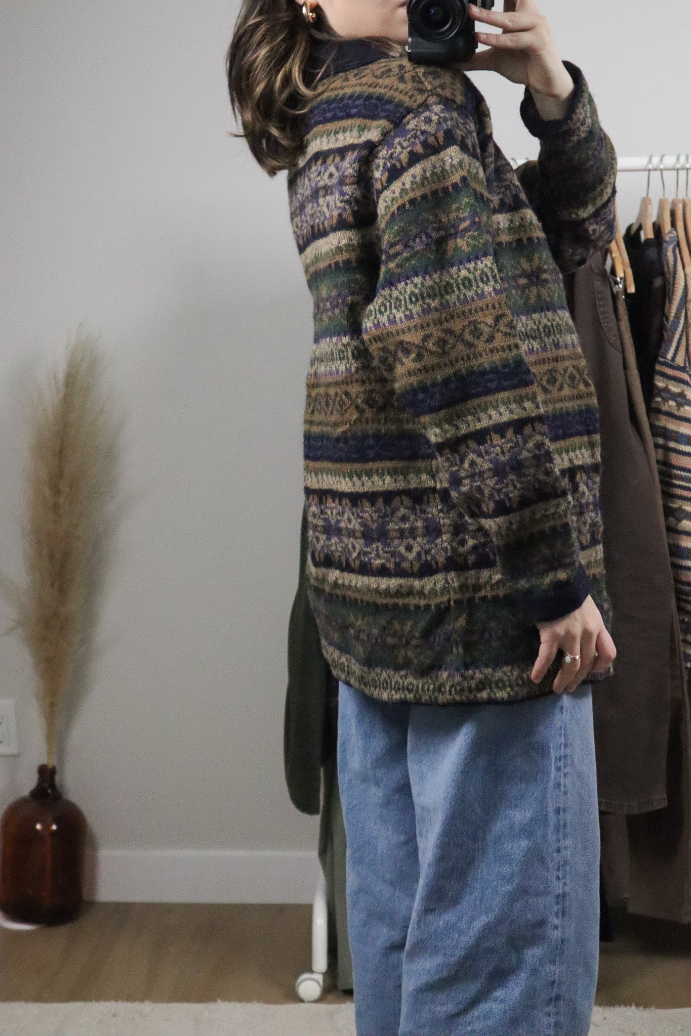 Vintage x Wool Collared Patterned Cardigan (S/M)