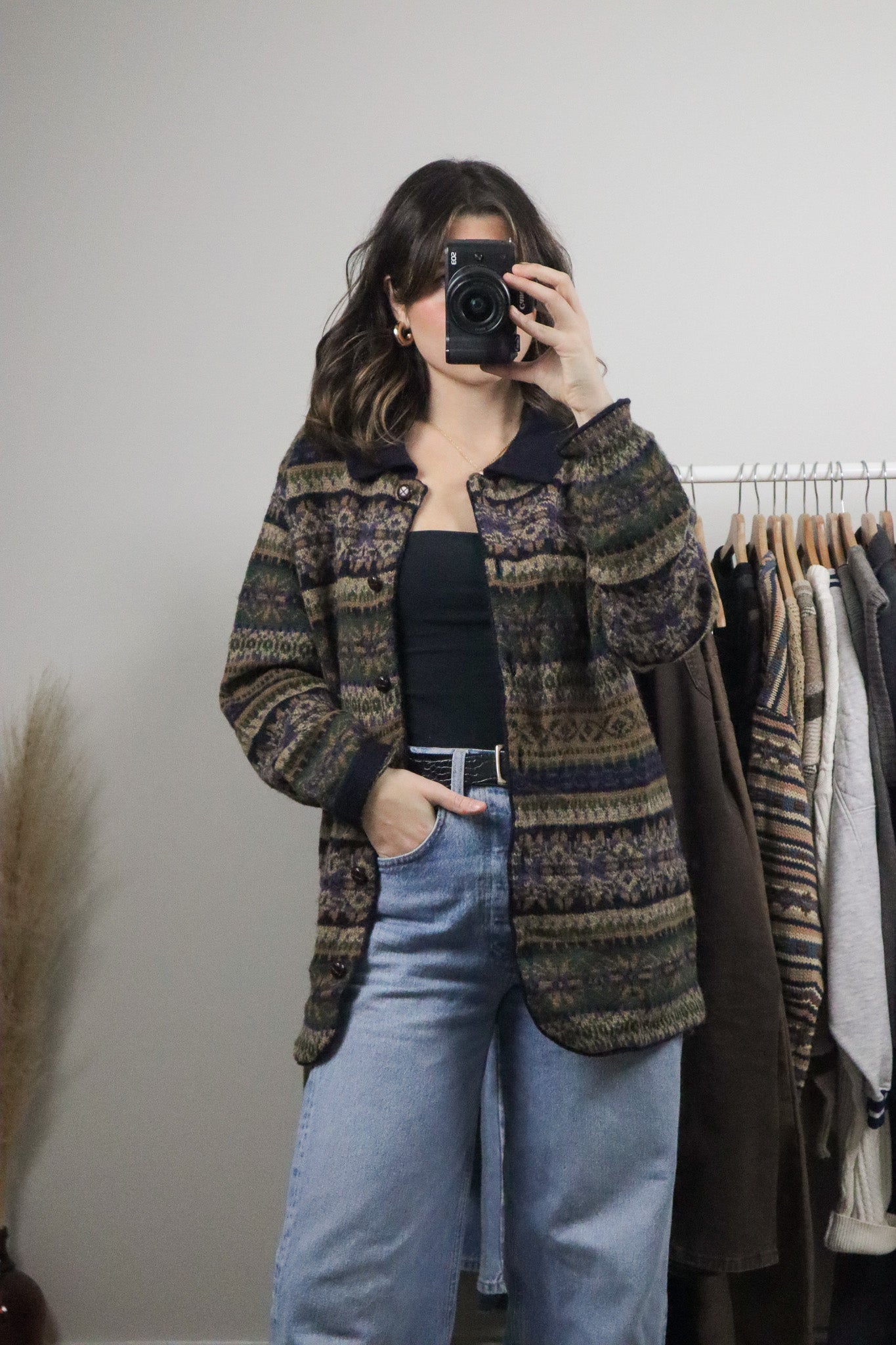 Vintage x Wool Collared Patterned Cardigan (S/M)