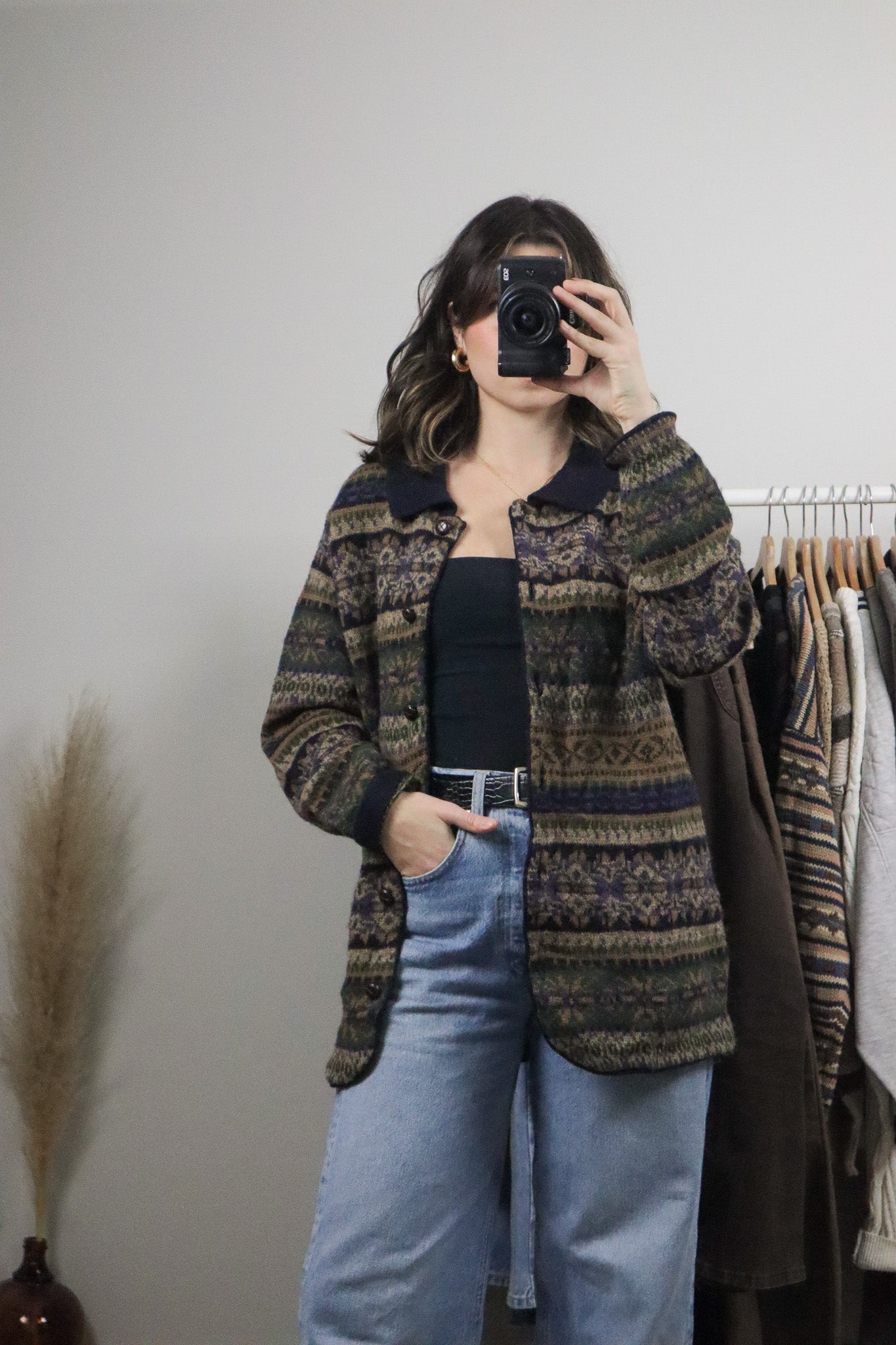 Vintage x Wool Collared Patterned Cardigan (S/M)
