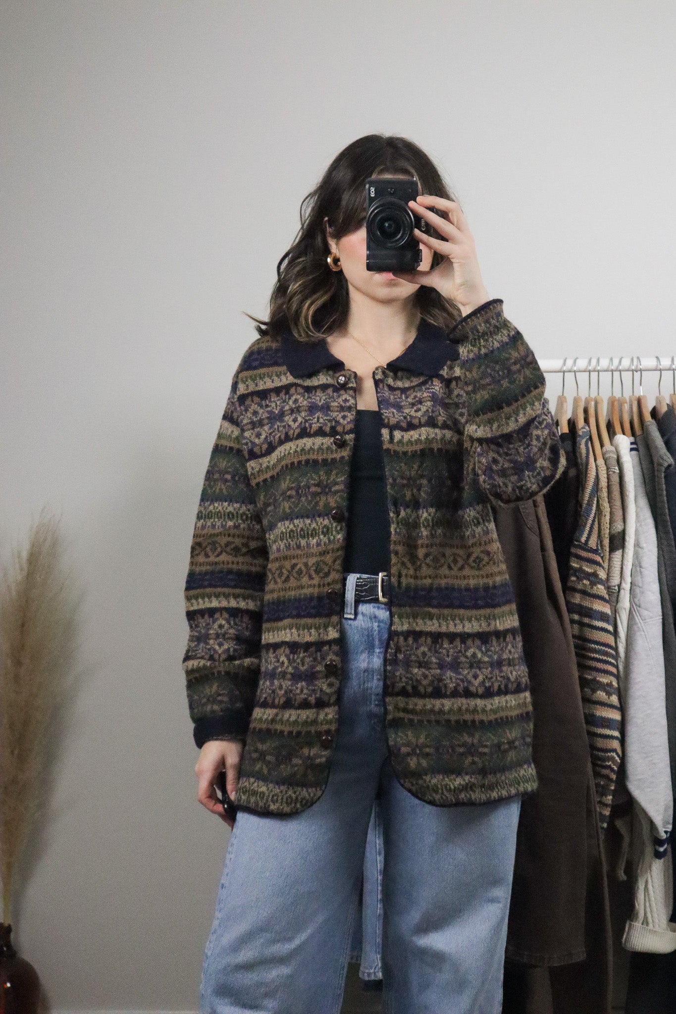 Vintage x Wool Collared Patterned Cardigan (S/M)