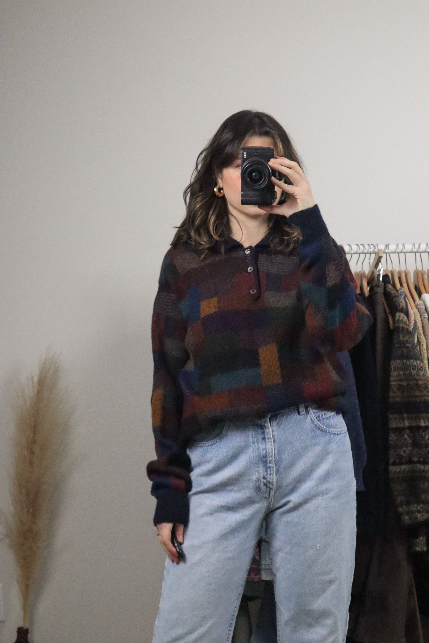 Handloomed x Vintage x Alpaca Checkered Collared Knit (L)
