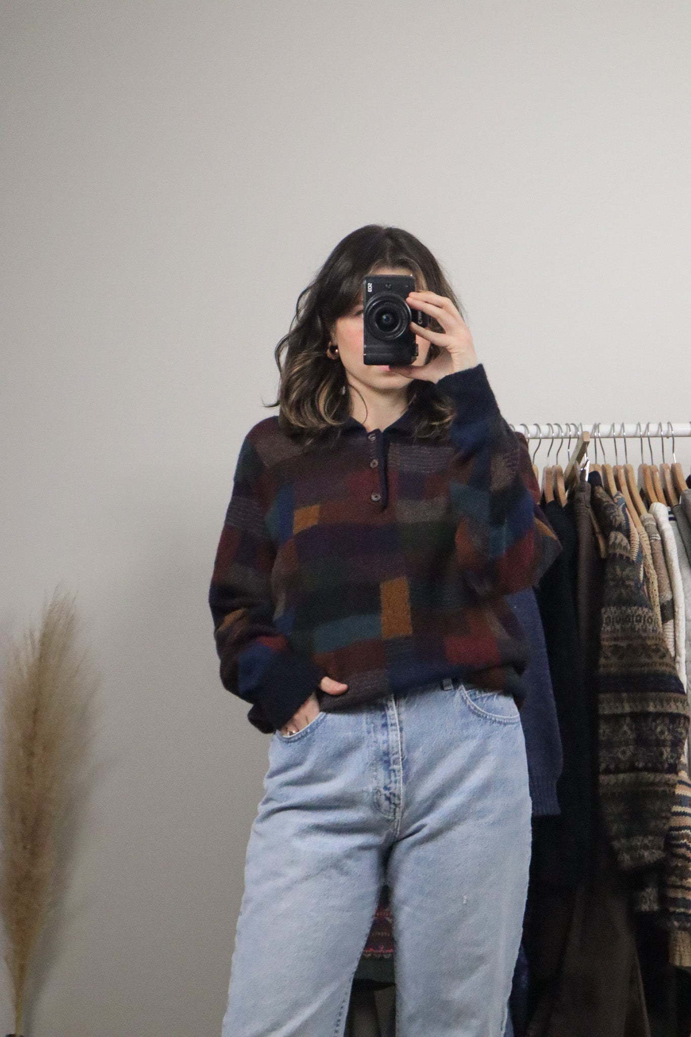 Handloomed x Vintage x Alpaca Checkered Collared Knit (L)