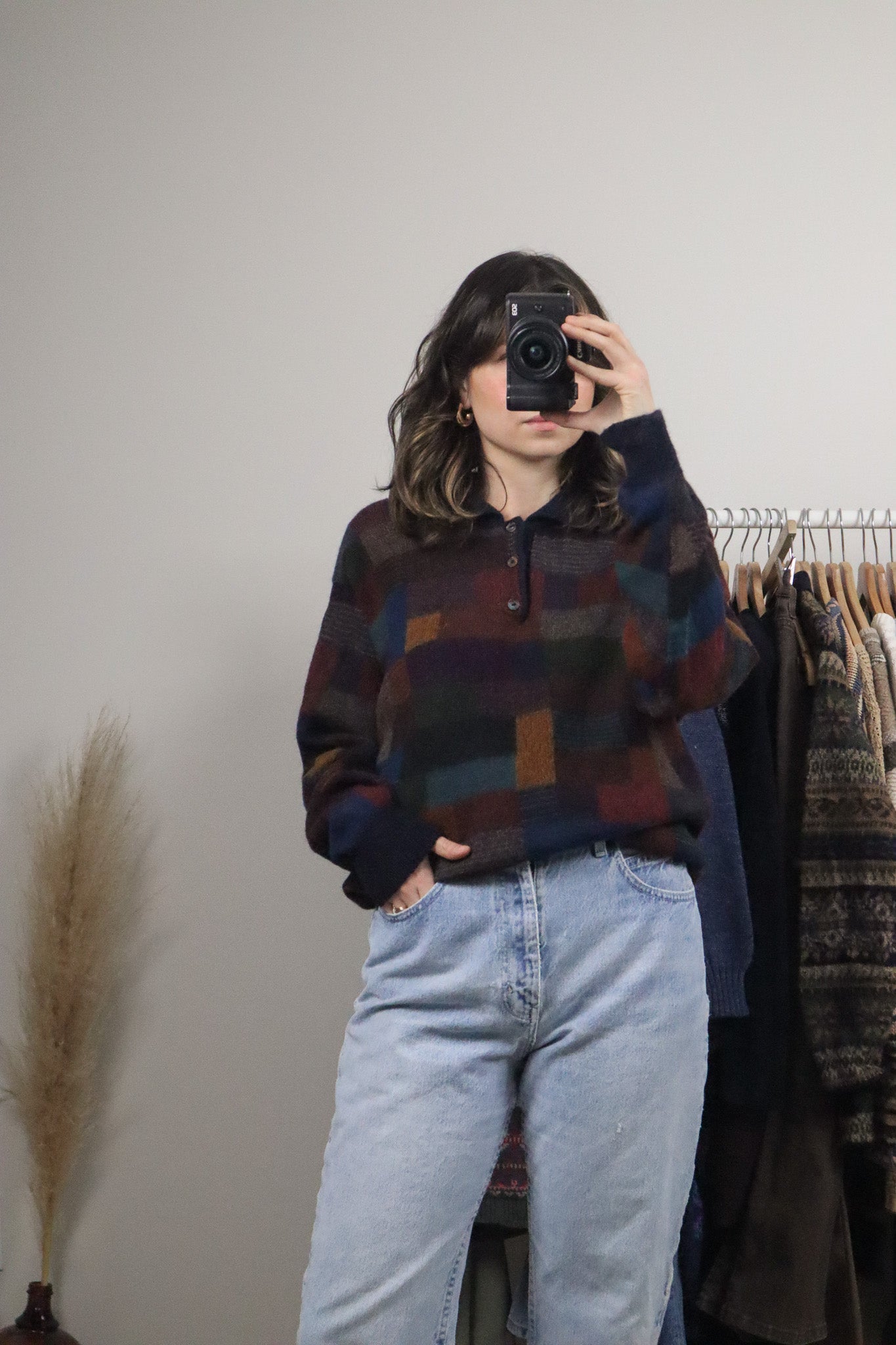 Handloomed x Vintage x Alpaca Checkered Collared Knit (L)