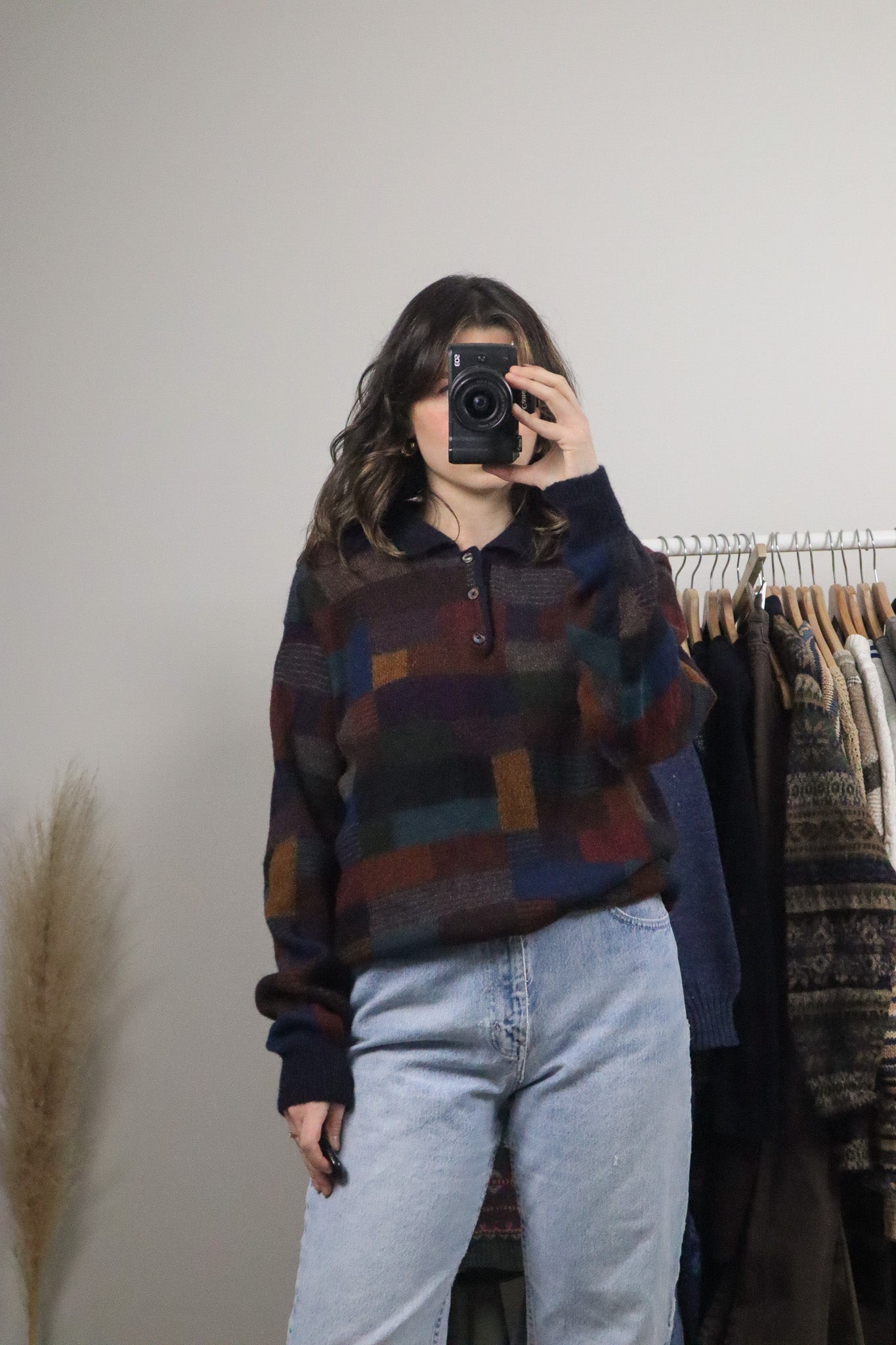 Handloomed x Vintage x Alpaca Checkered Collared Knit (L)