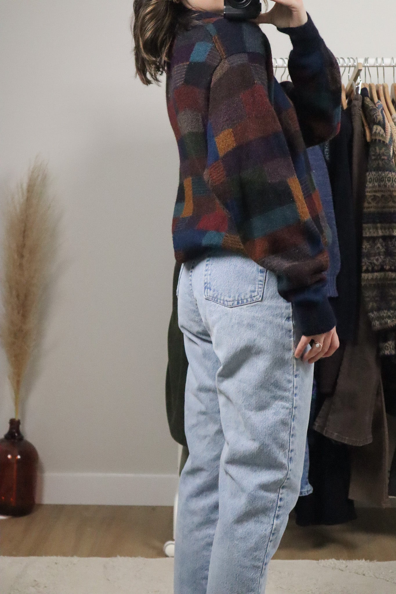 Handloomed x Vintage x Alpaca Checkered Collared Knit (L)