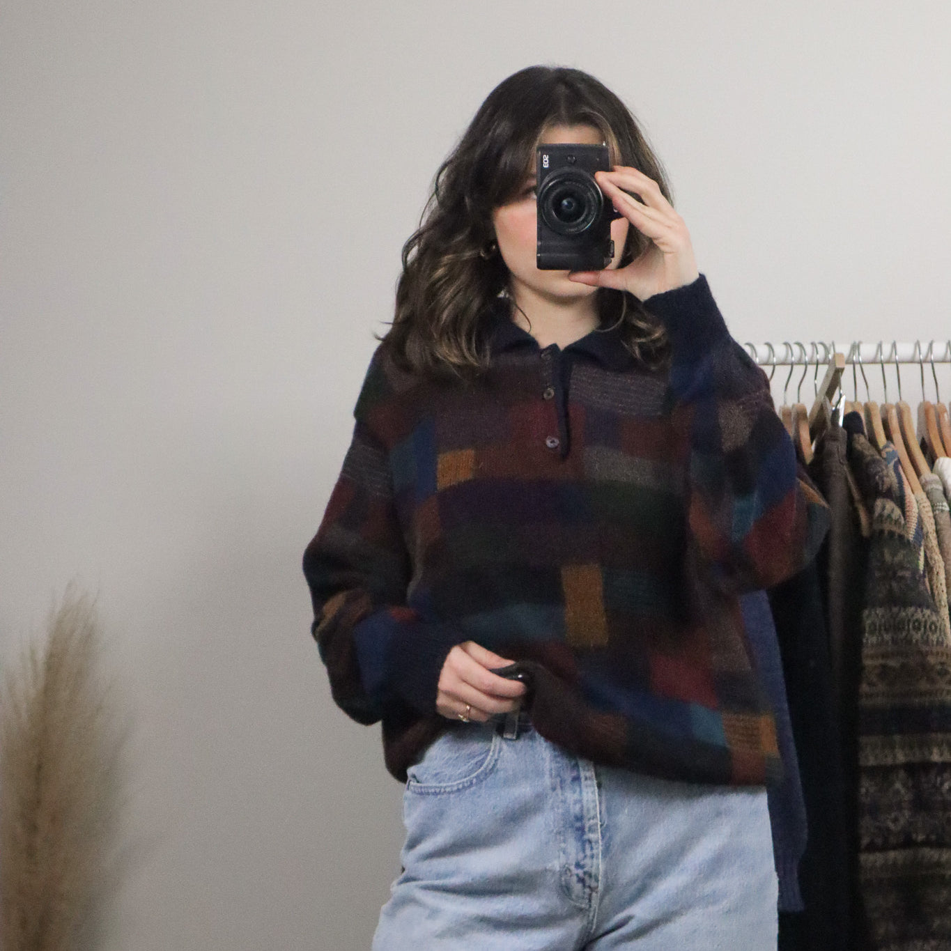 Handloomed x Vintage x Alpaca Checkered Collared Knit (L)