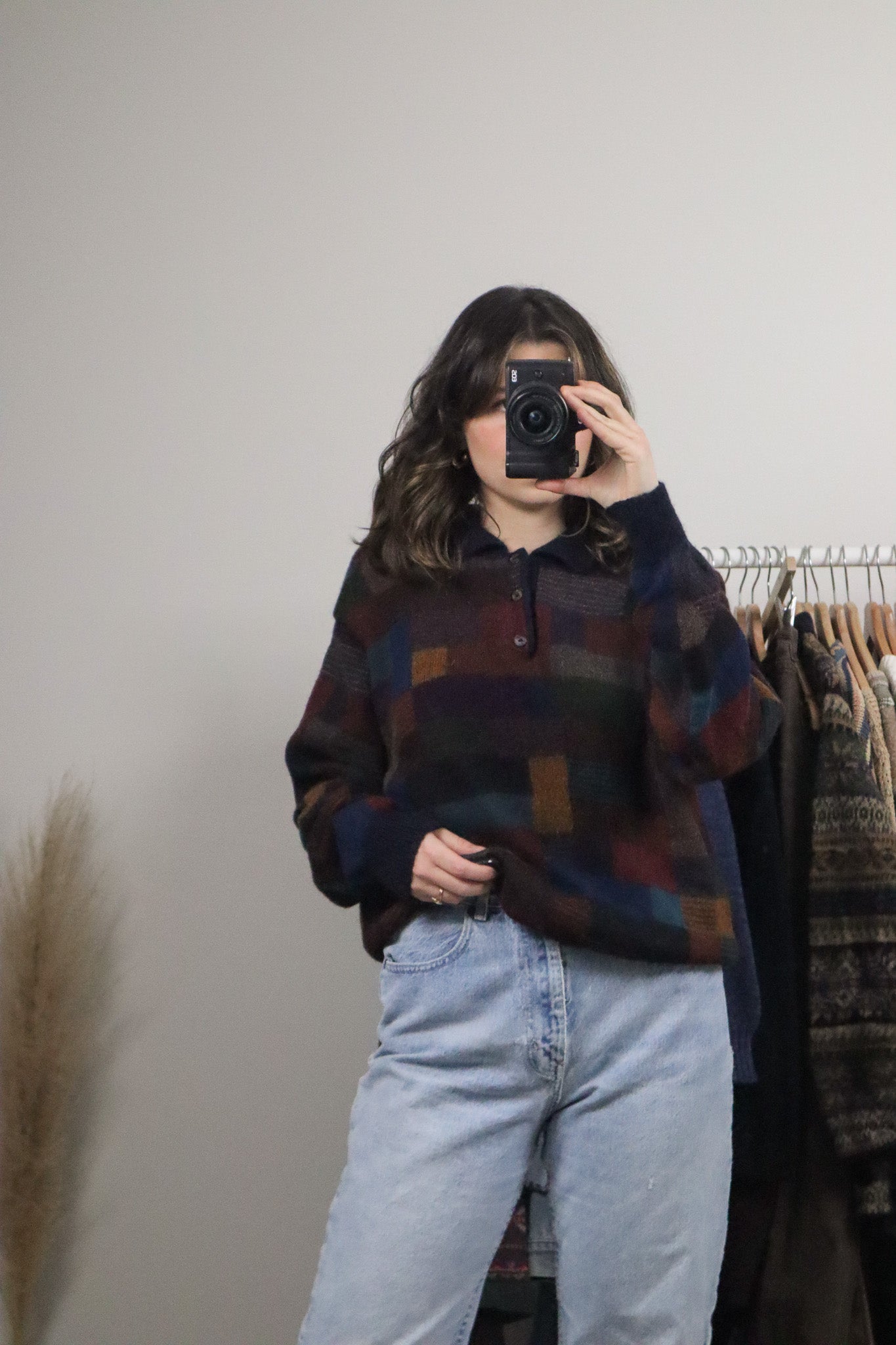 Handloomed x Vintage x Alpaca Checkered Collared Knit (L)