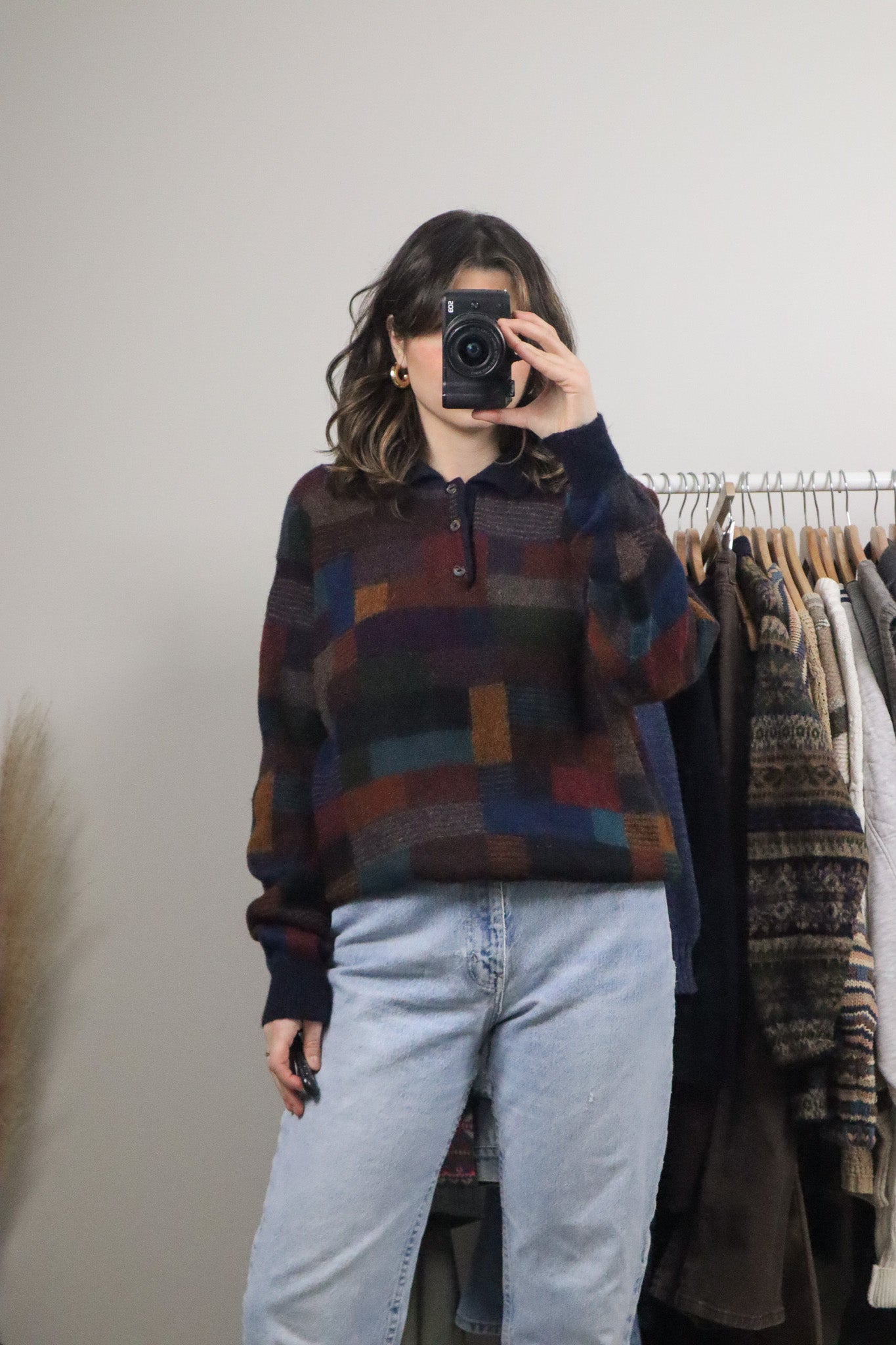 Handloomed x Vintage x Alpaca Checkered Collared Knit (L)