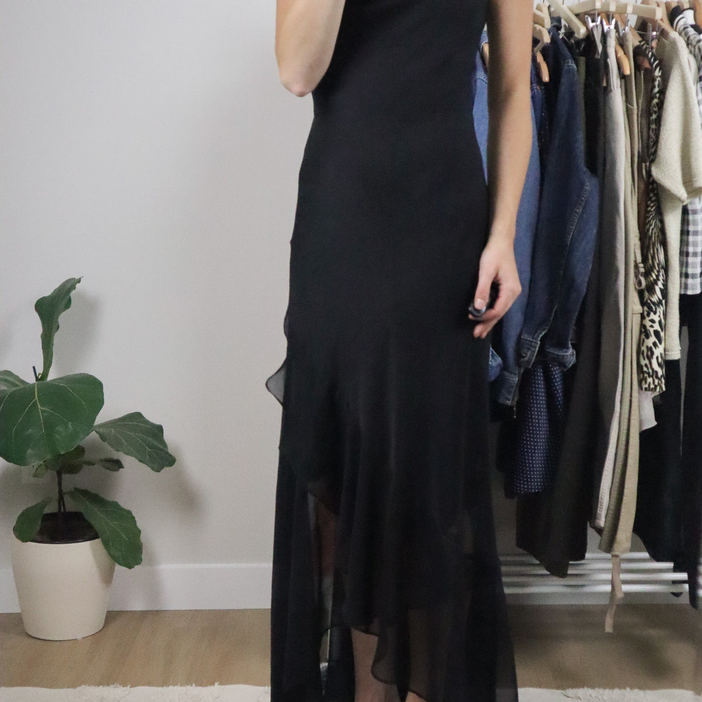 Vintage x Mesh Cowl Neck Asymmetrical Maxi Dress (6/8)