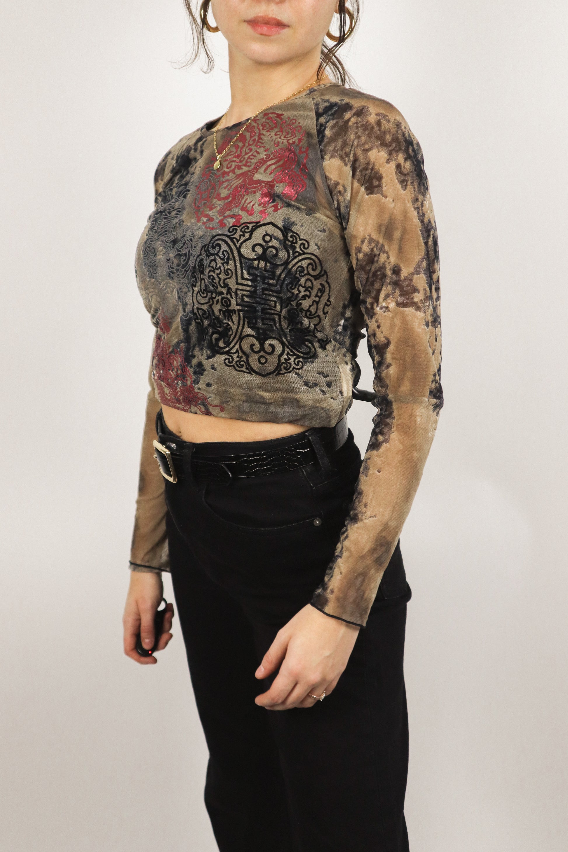 Vintage Y2K x Mesh Graphic Top (S)