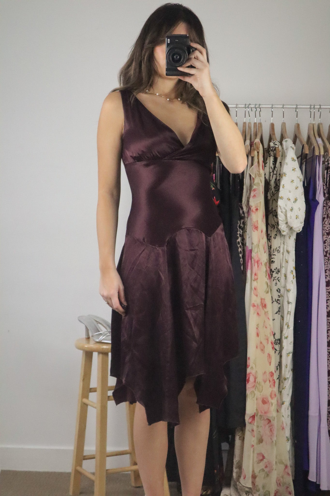 Vintage x Drop Waist Satin Dress (S)