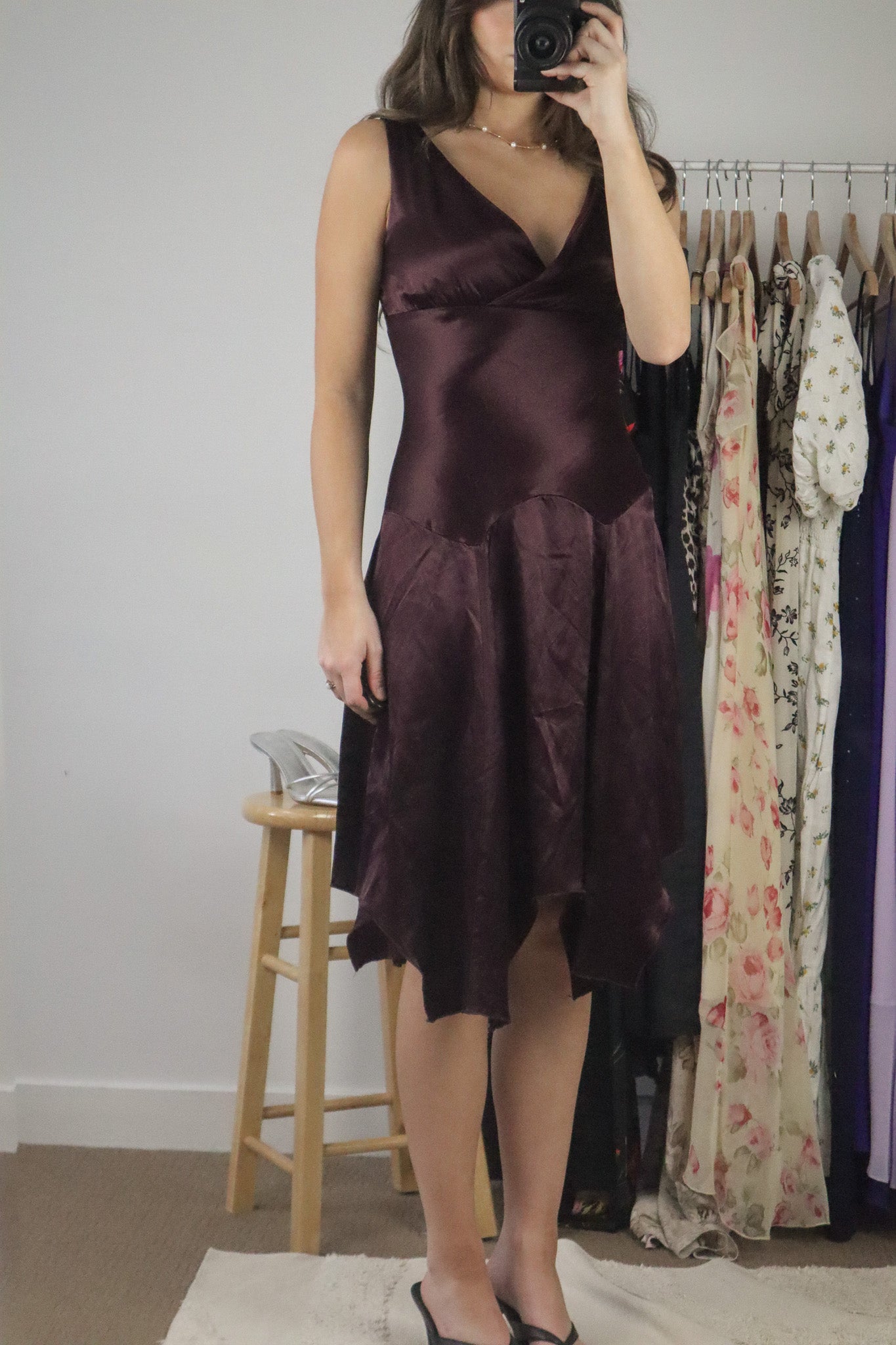 Vintage x Drop Waist Satin Dress (S)