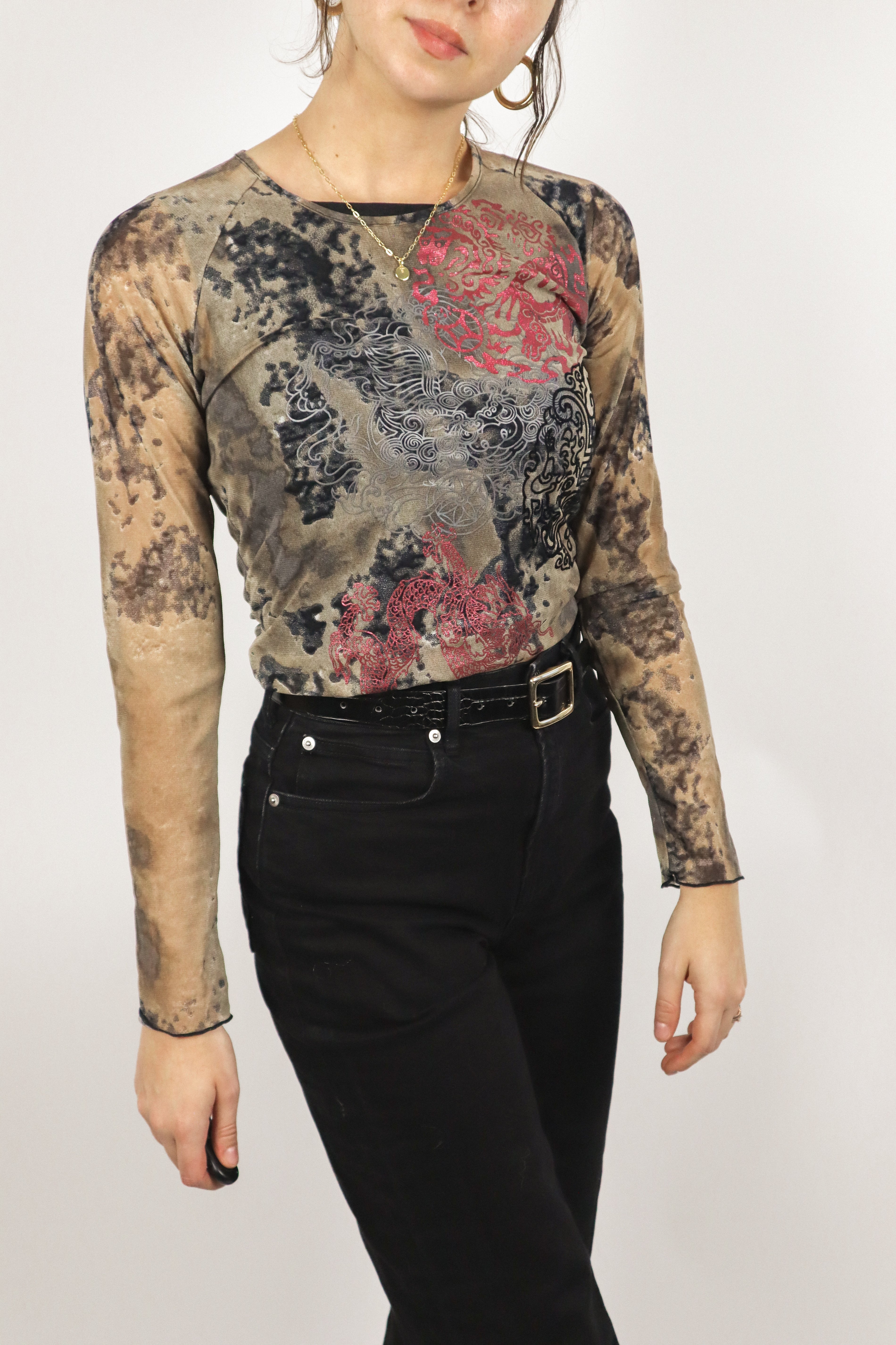 Vintage Y2K x Mesh Graphic Top (S)