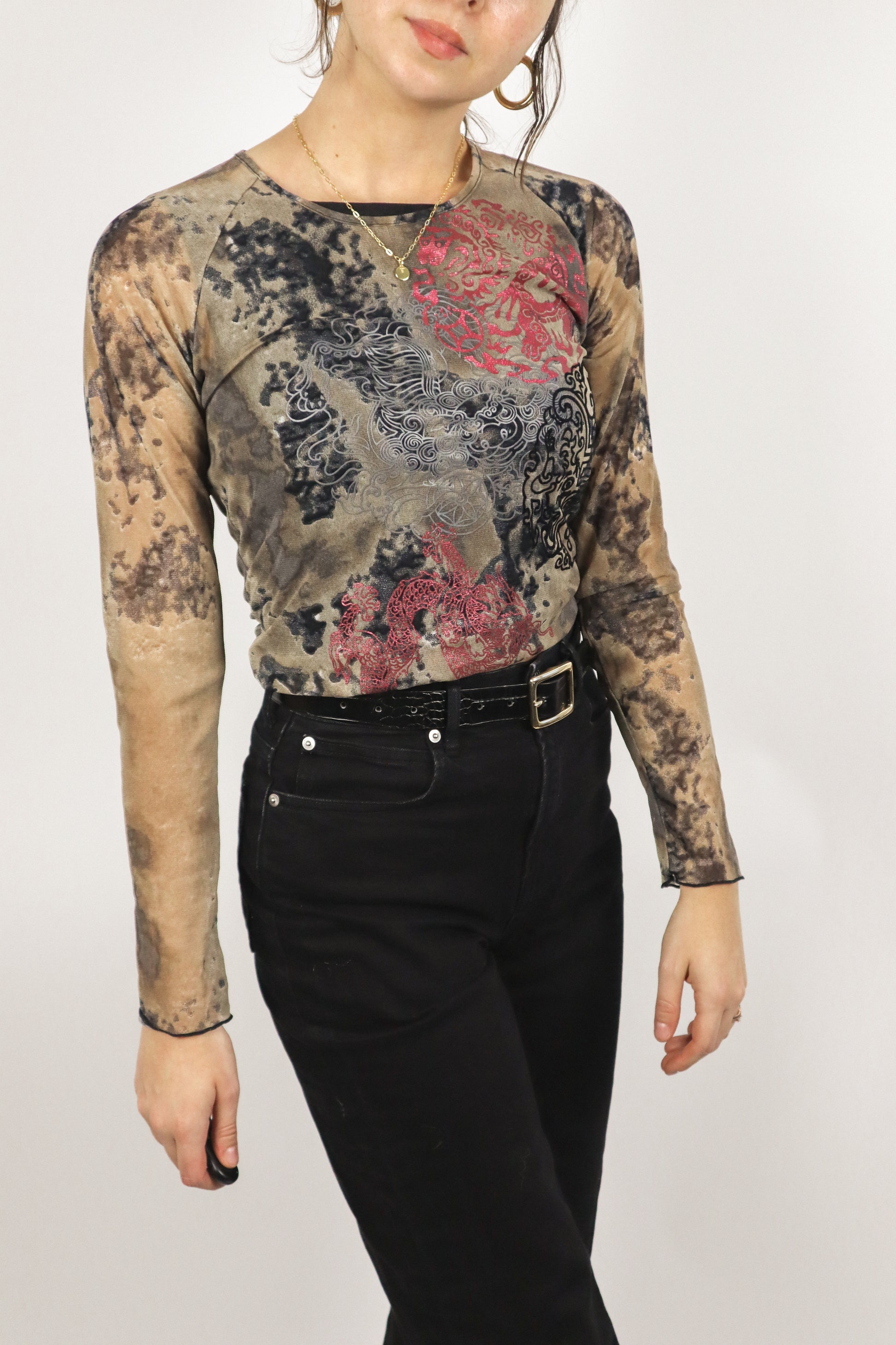 Vintage Y2K x Mesh Graphic Top (S)
