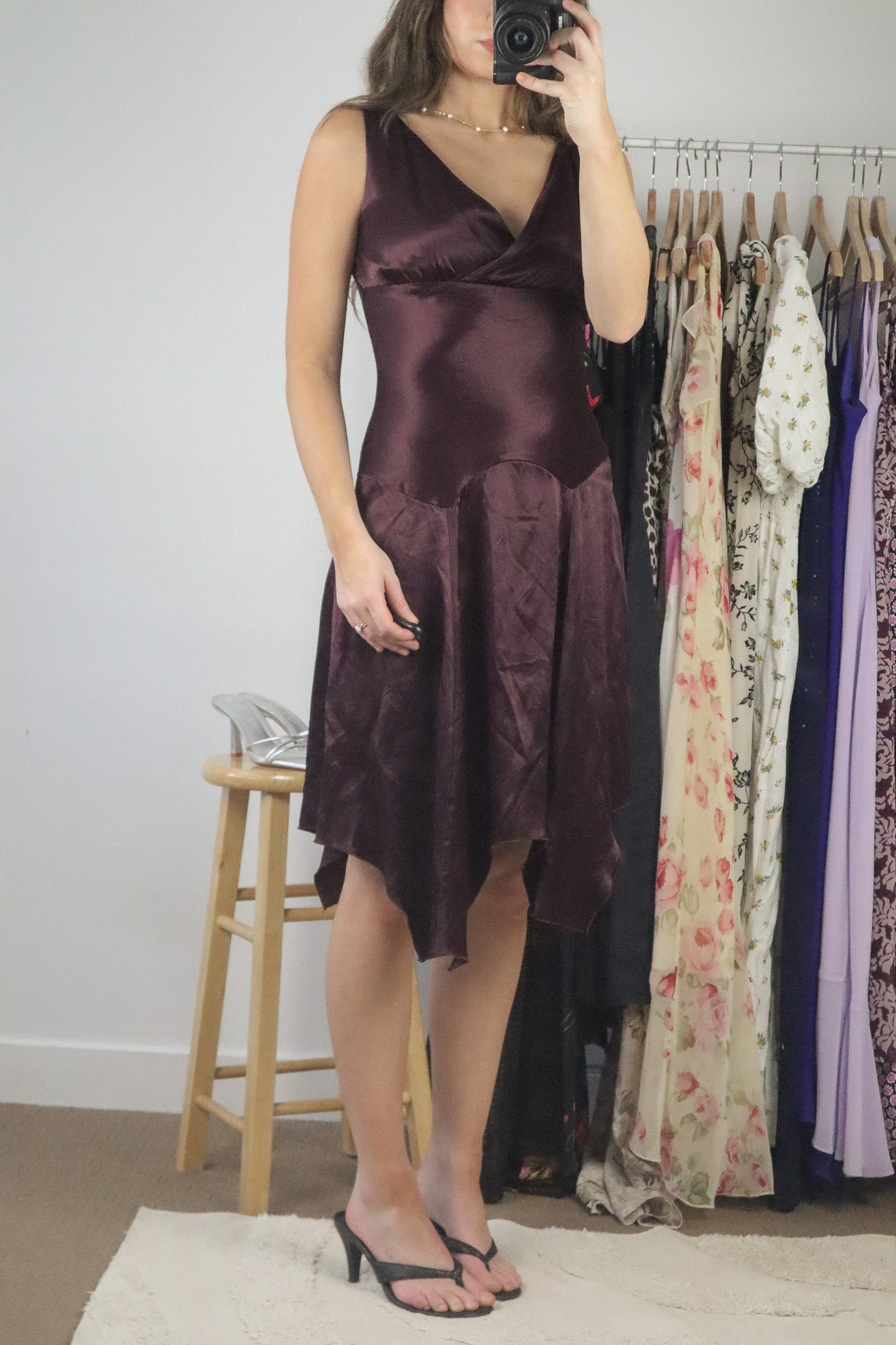 Vintage x Drop Waist Satin Dress (S)