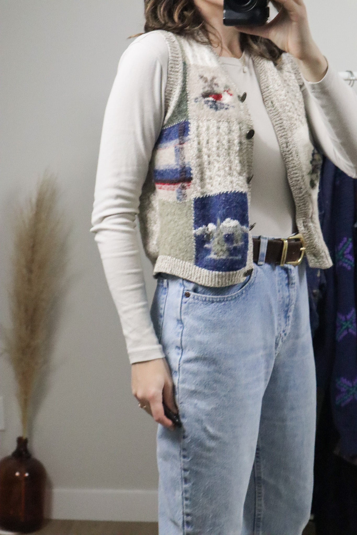 Vintage x Wool Blend Patterned Vest (S)