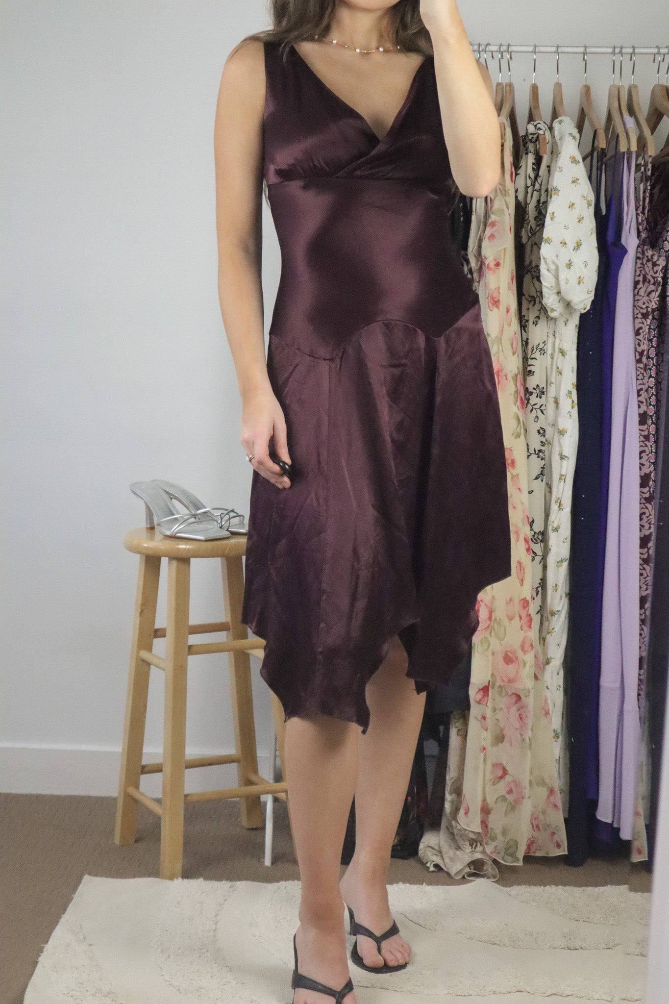 Vintage x Drop Waist Satin Dress (S)