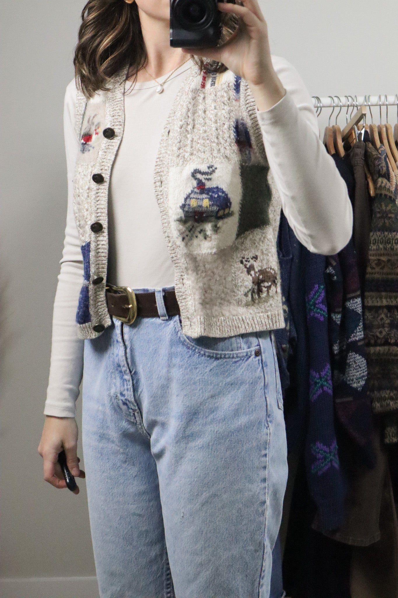 Vintage x Wool Blend Patterned Vest (S)