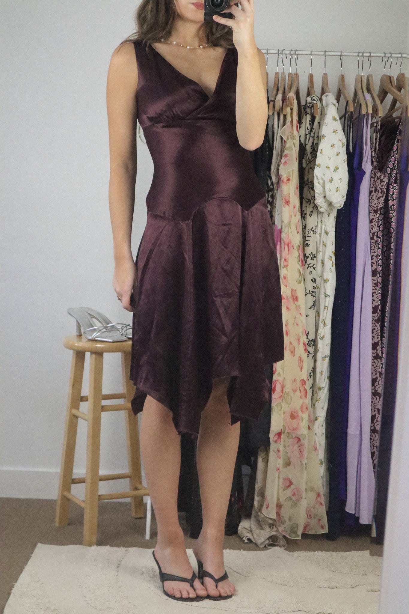 Vintage x Drop Waist Satin Dress (S)