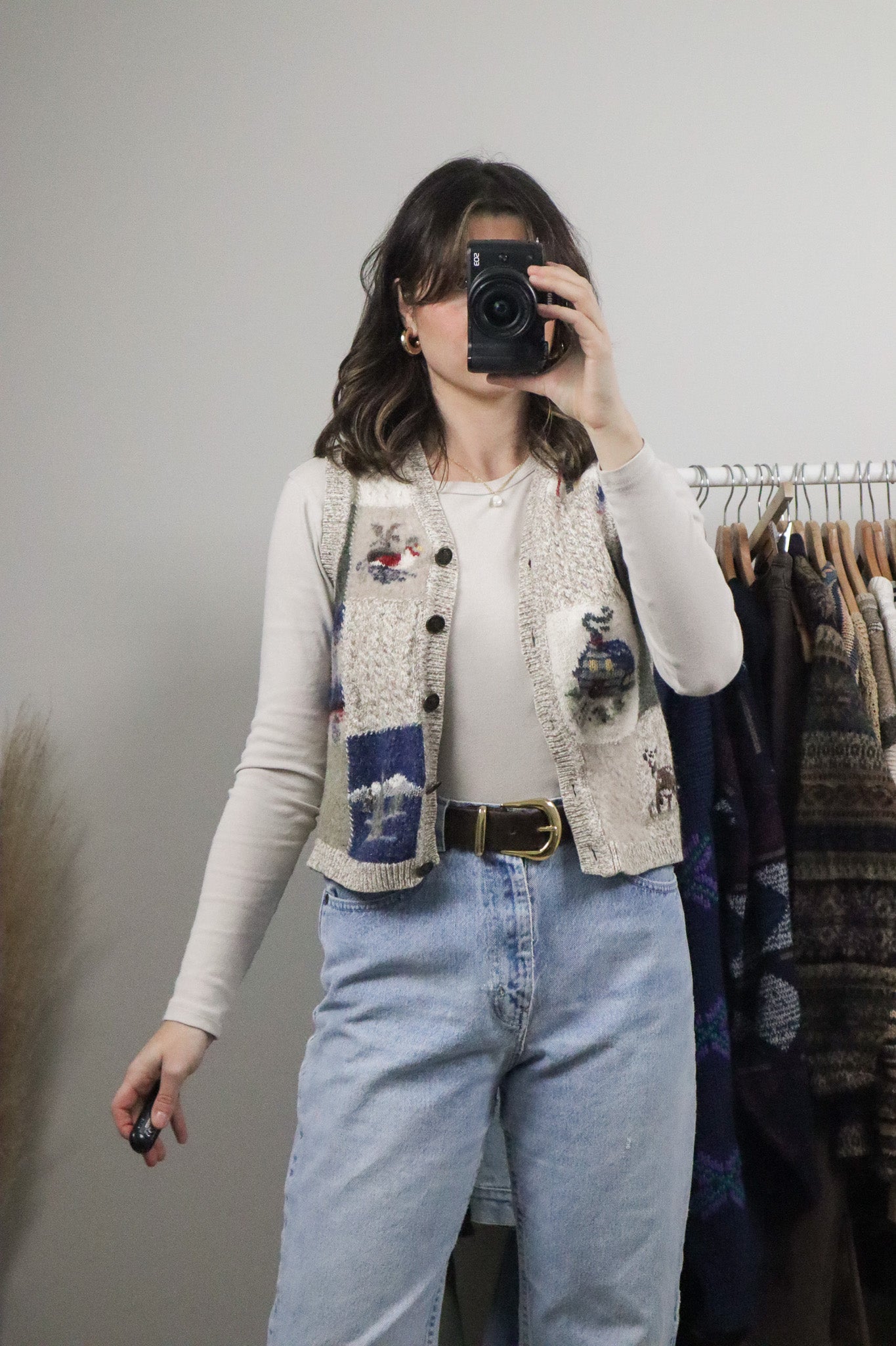 Vintage x Wool Blend Patterned Vest (S)