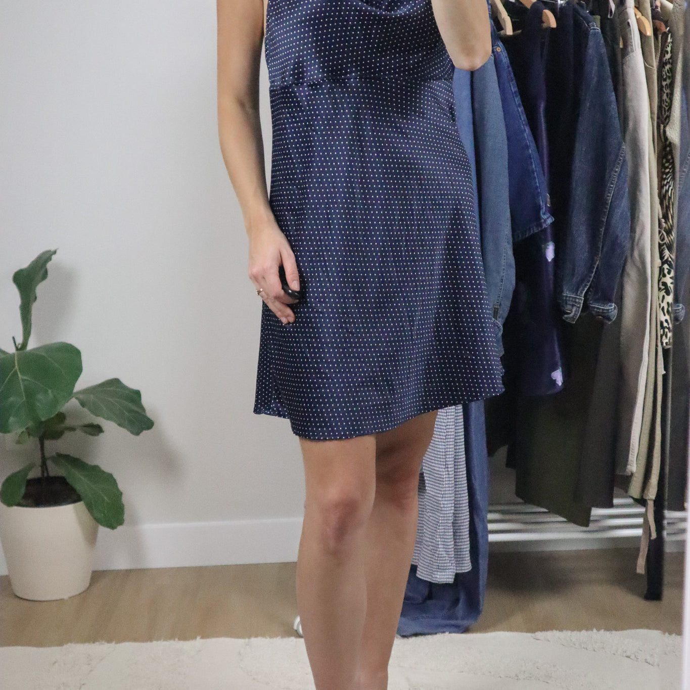Vintage x Satin Polkadot Cowlneck Slip Dress (S)