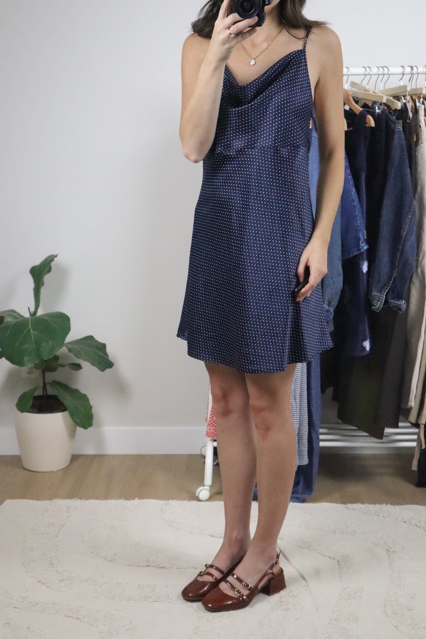 Vintage x Satin Polkadot Cowlneck Slip Dress (S)