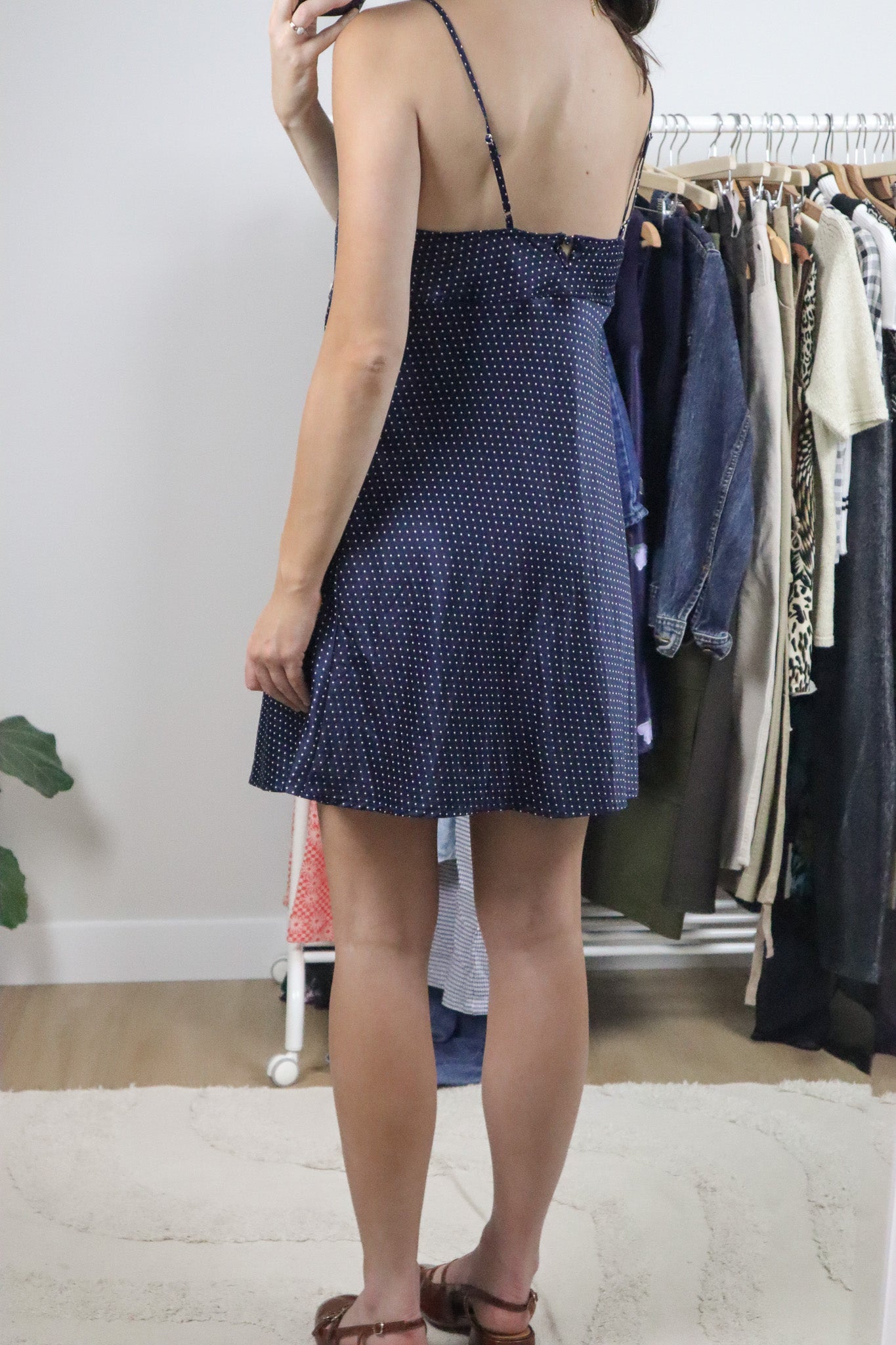 Vintage x Satin Polkadot Cowlneck Slip Dress (S)