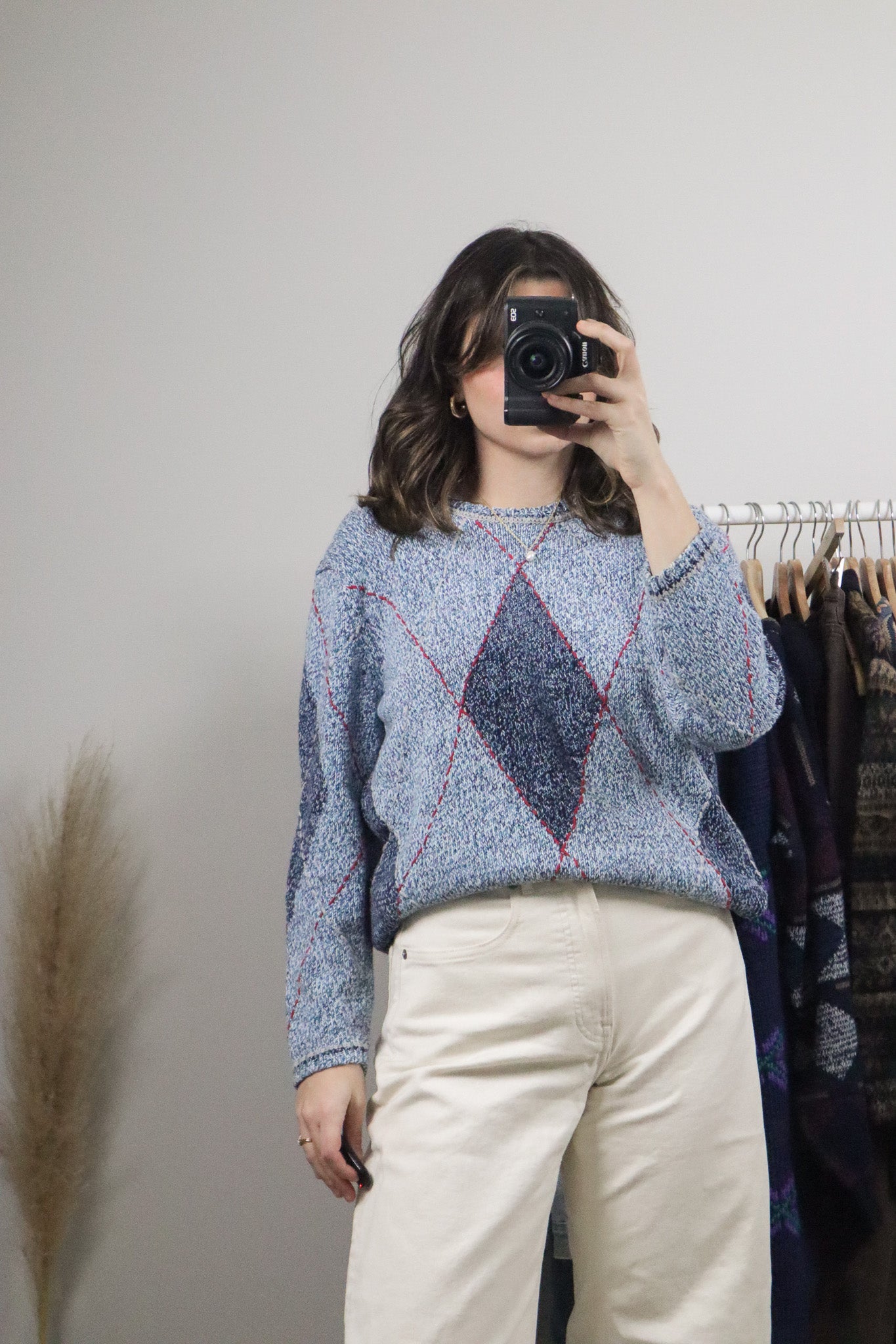 Vintage x Argyle Knit Sweater (S/M)