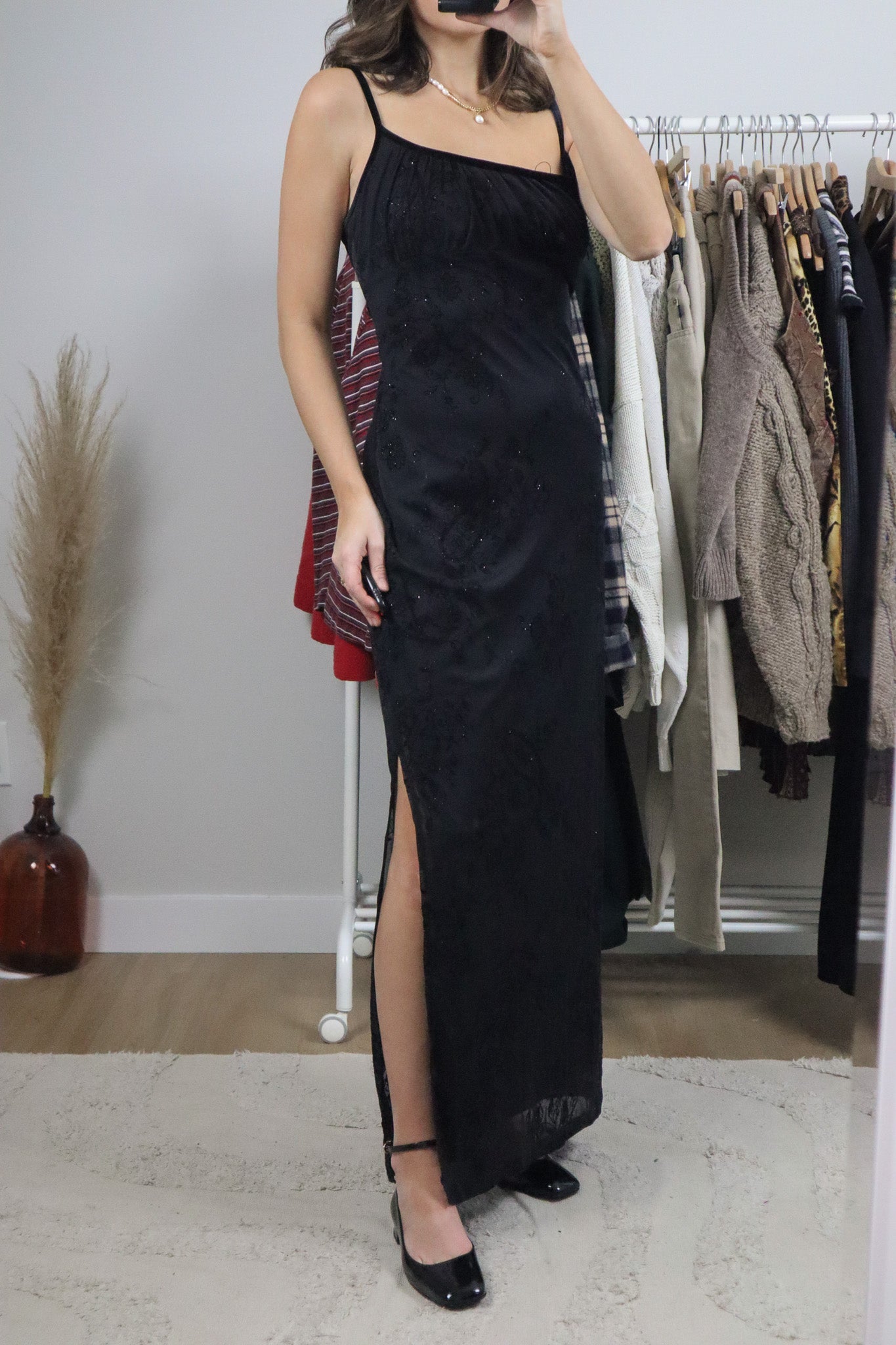 Made in Canada x Vintage x Velvet/Shimmer Mesh Maxi Dress (10-12)