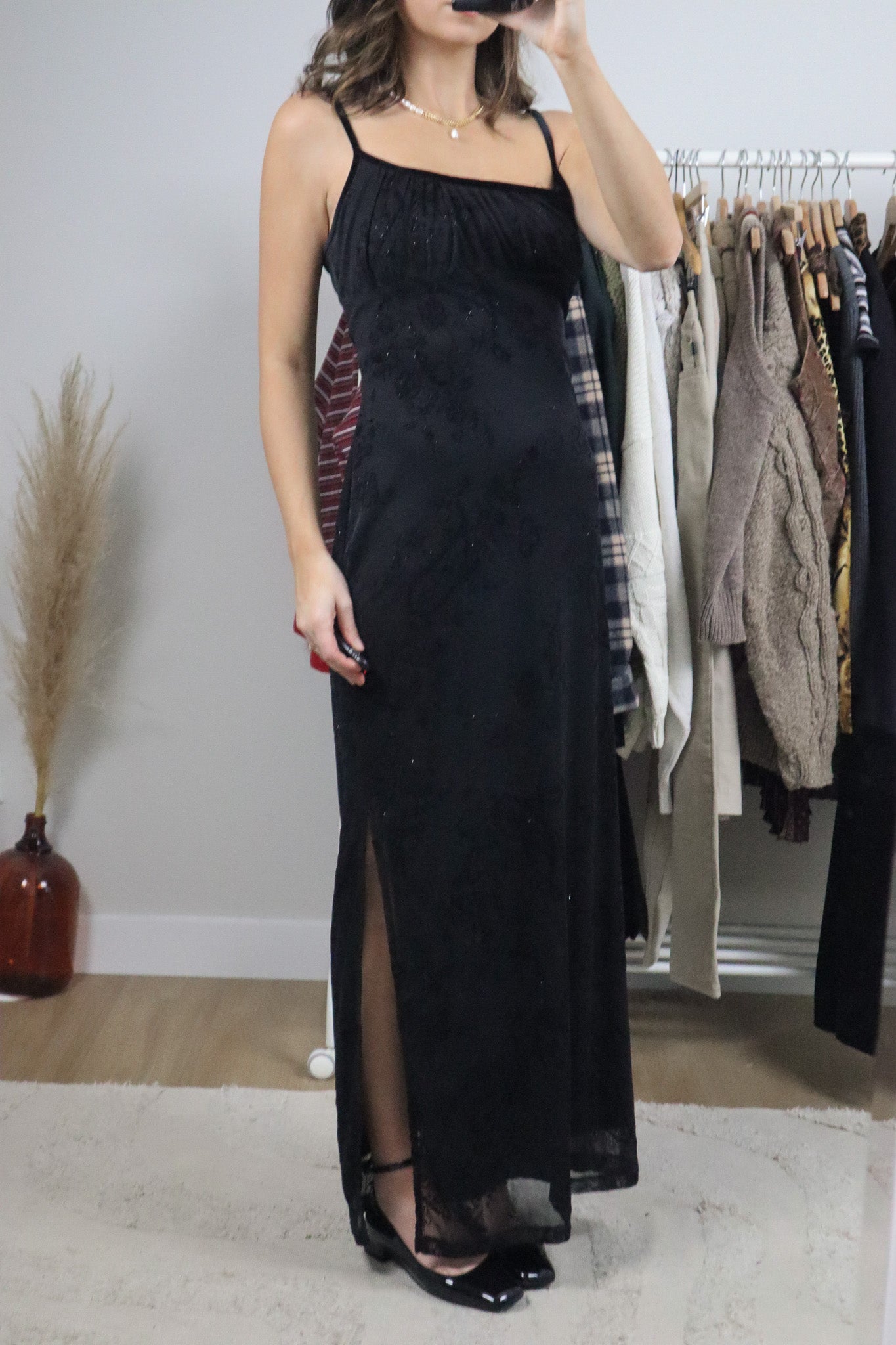 Made in Canada x Vintage x Velvet/Shimmer Mesh Maxi Dress (10-12)