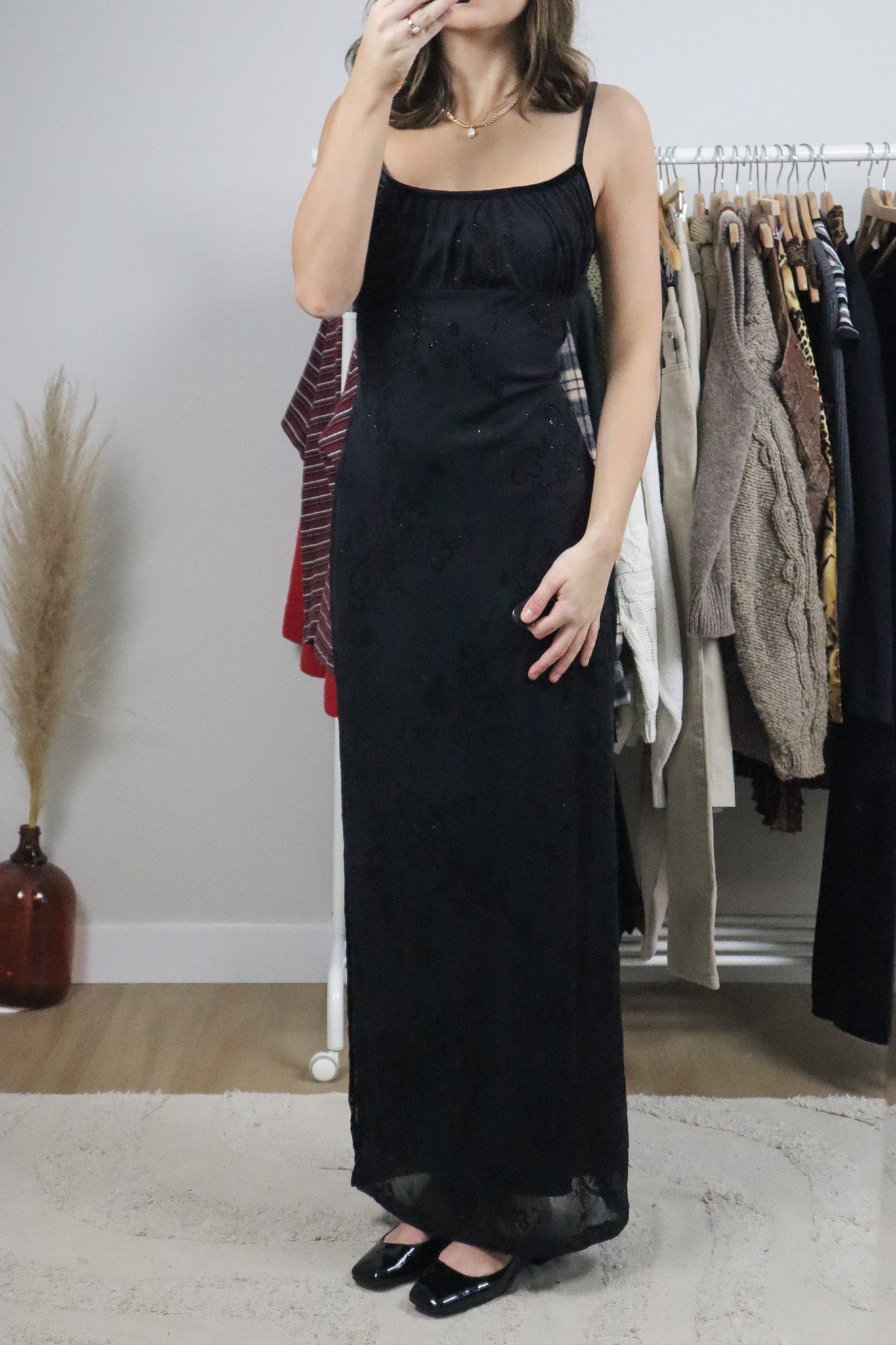 Made in Canada x Vintage x Velvet/Shimmer Mesh Maxi Dress (10-12)