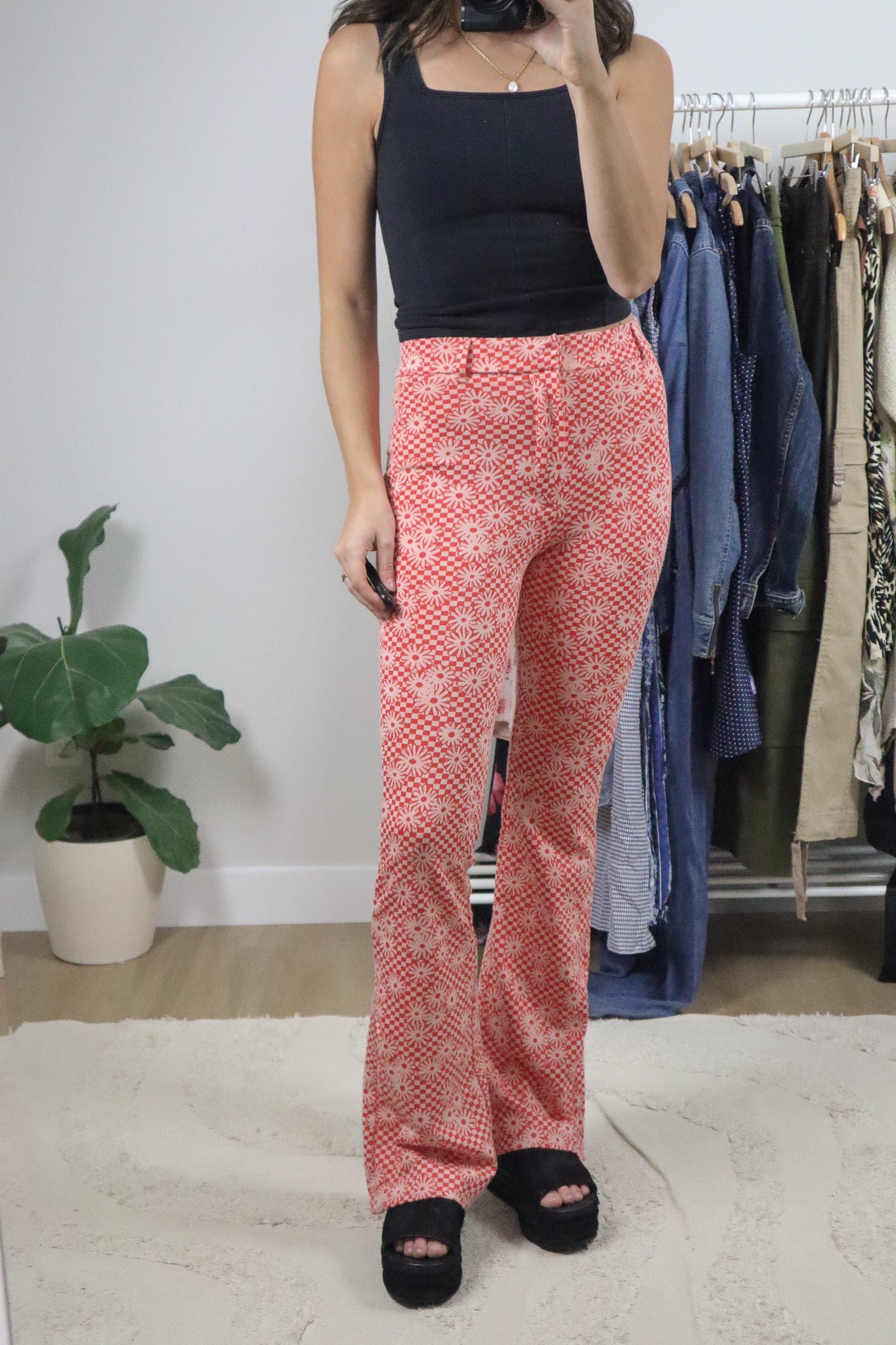 Modern x Checkered Floral Flare Pants (S)