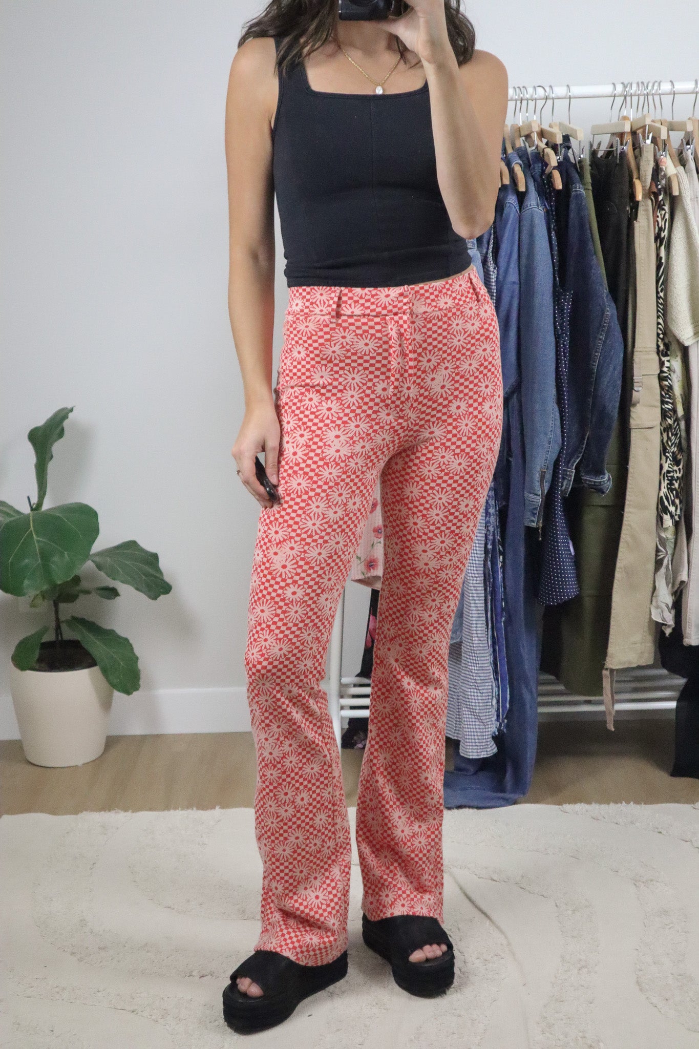 Modern x Checkered Floral Flare Pants (S)