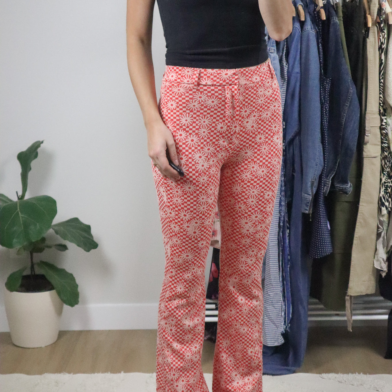 Modern x Checkered Floral Flare Pants (S)