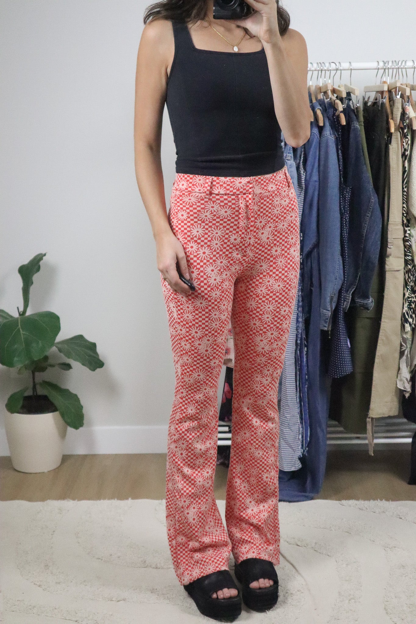 Modern x Checkered Floral Flare Pants (S)