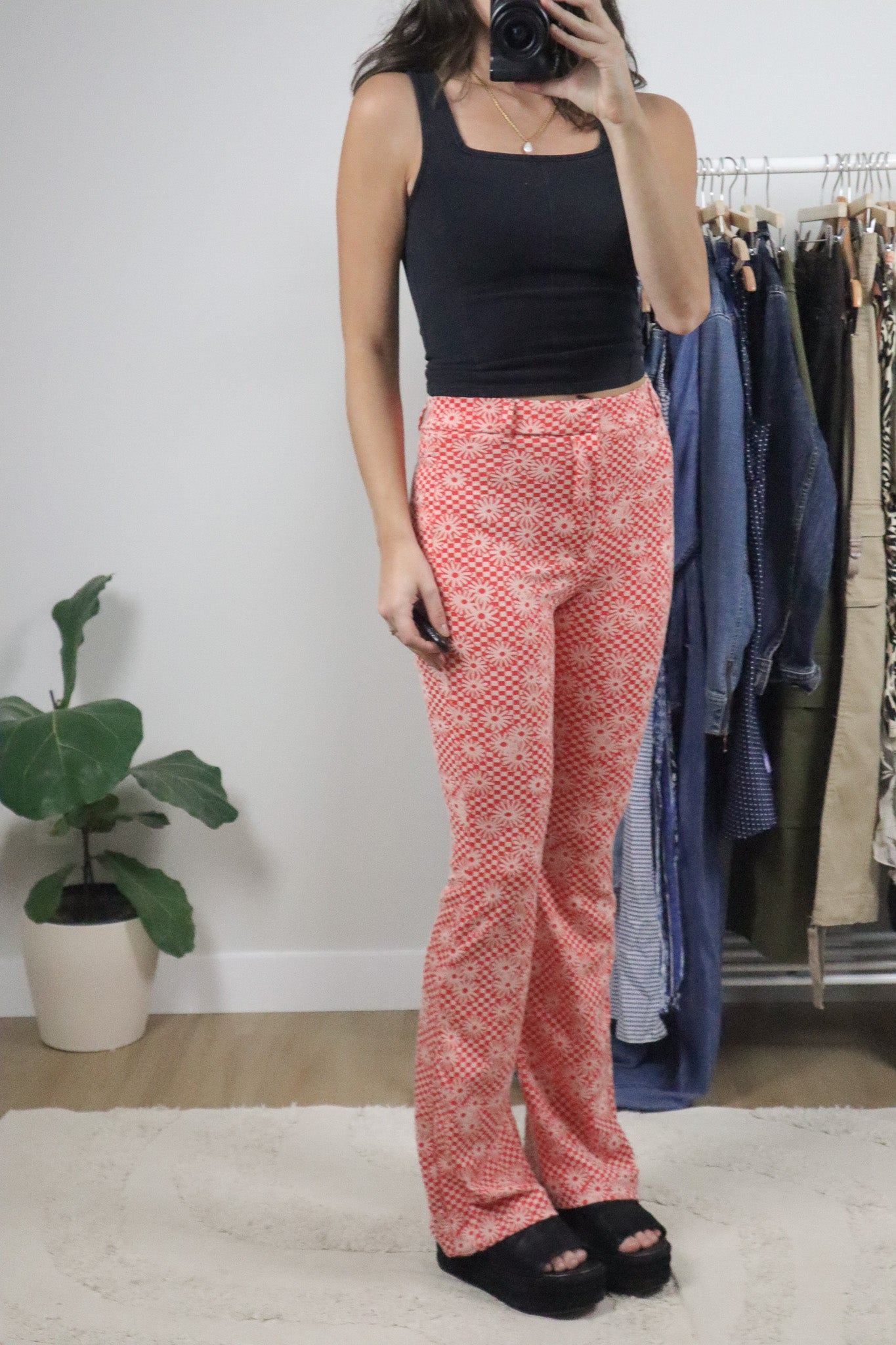 Modern x Checkered Floral Flare Pants (S)
