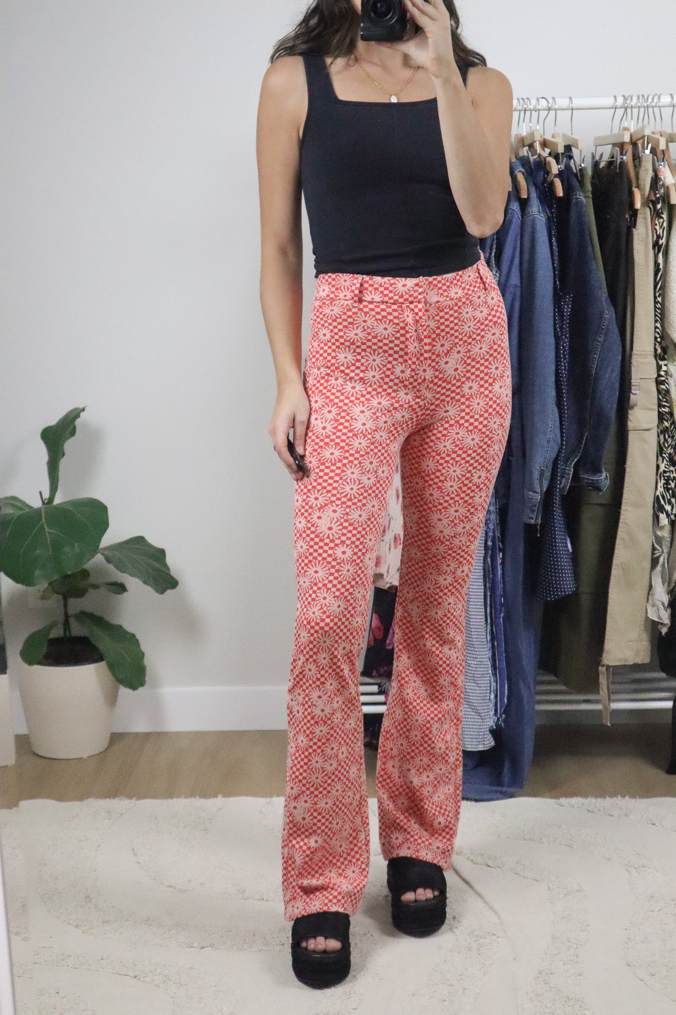 Modern x Checkered Floral Flare Pants (S)