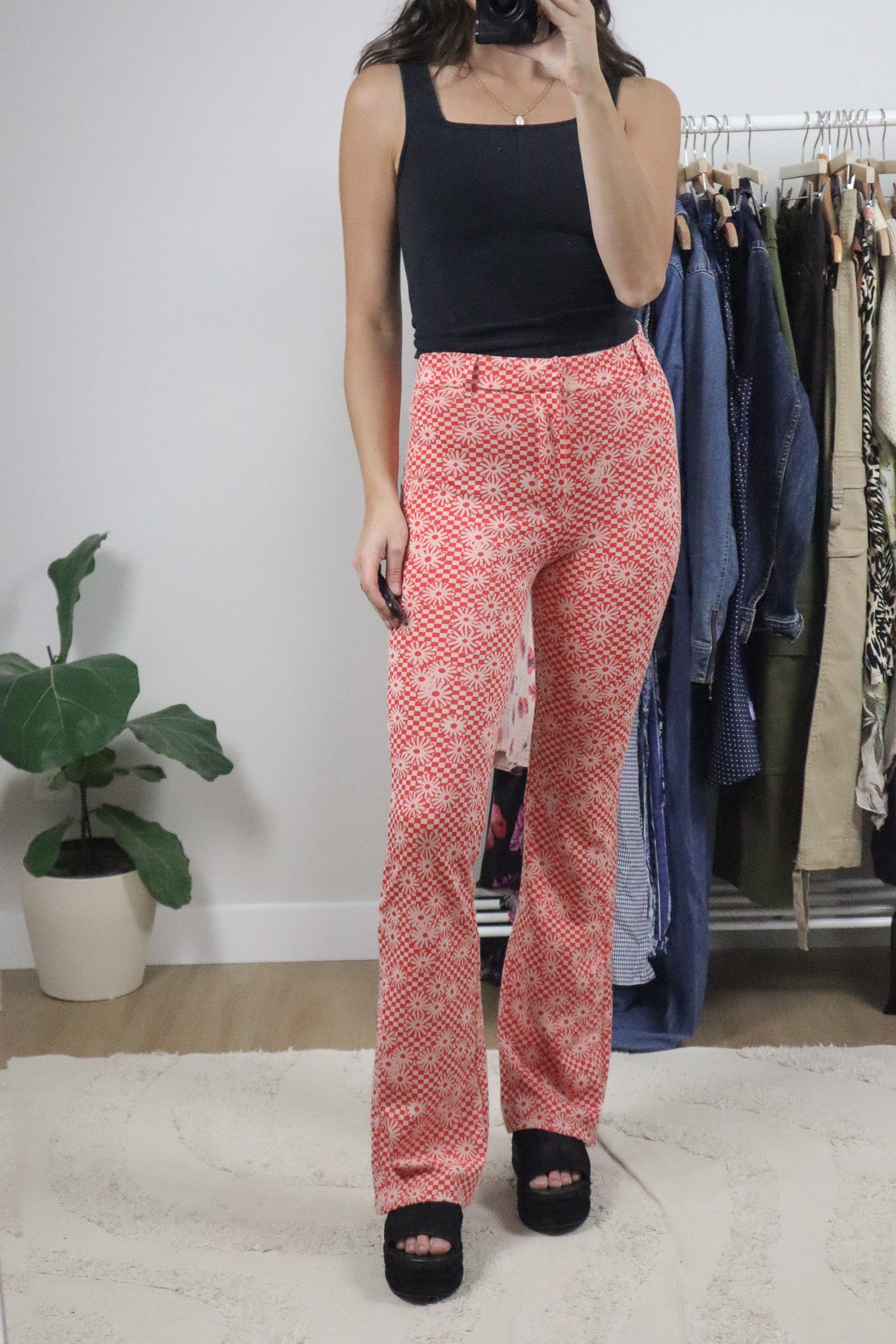 Modern x Checkered Floral Flare Pants (S)