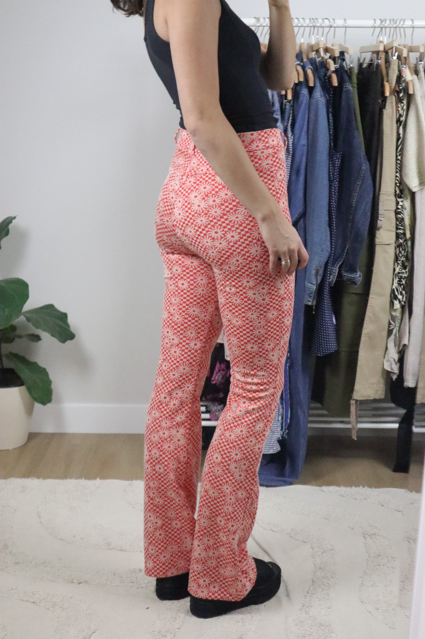 Modern x Checkered Floral Flare Pants (S)