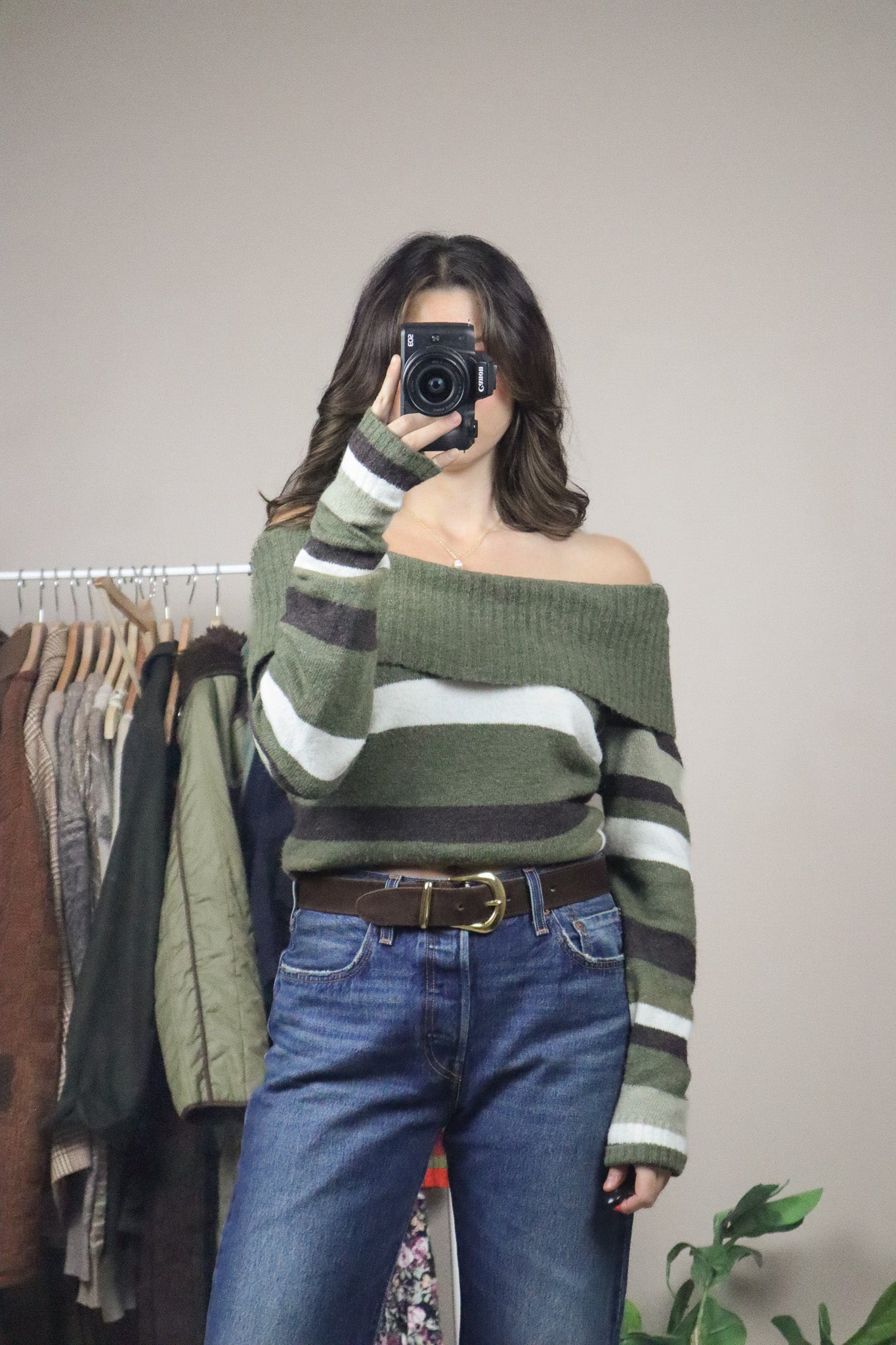 Vintage x Striped Off The Shoulder Knit (S/M)