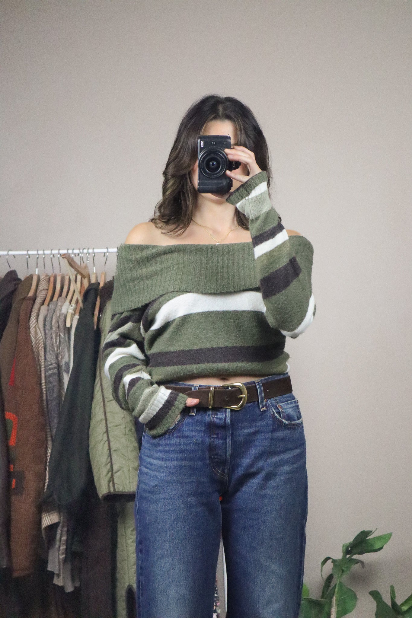 Vintage x Striped Off The Shoulder Knit (S/M)