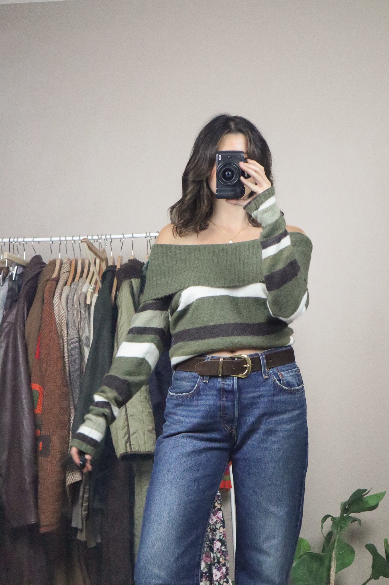 Vintage x Striped Off The Shoulder Knit (S/M)