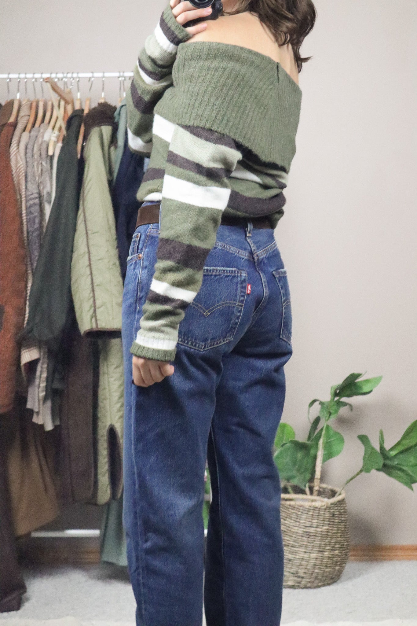Vintage x Striped Off The Shoulder Knit (S/M)
