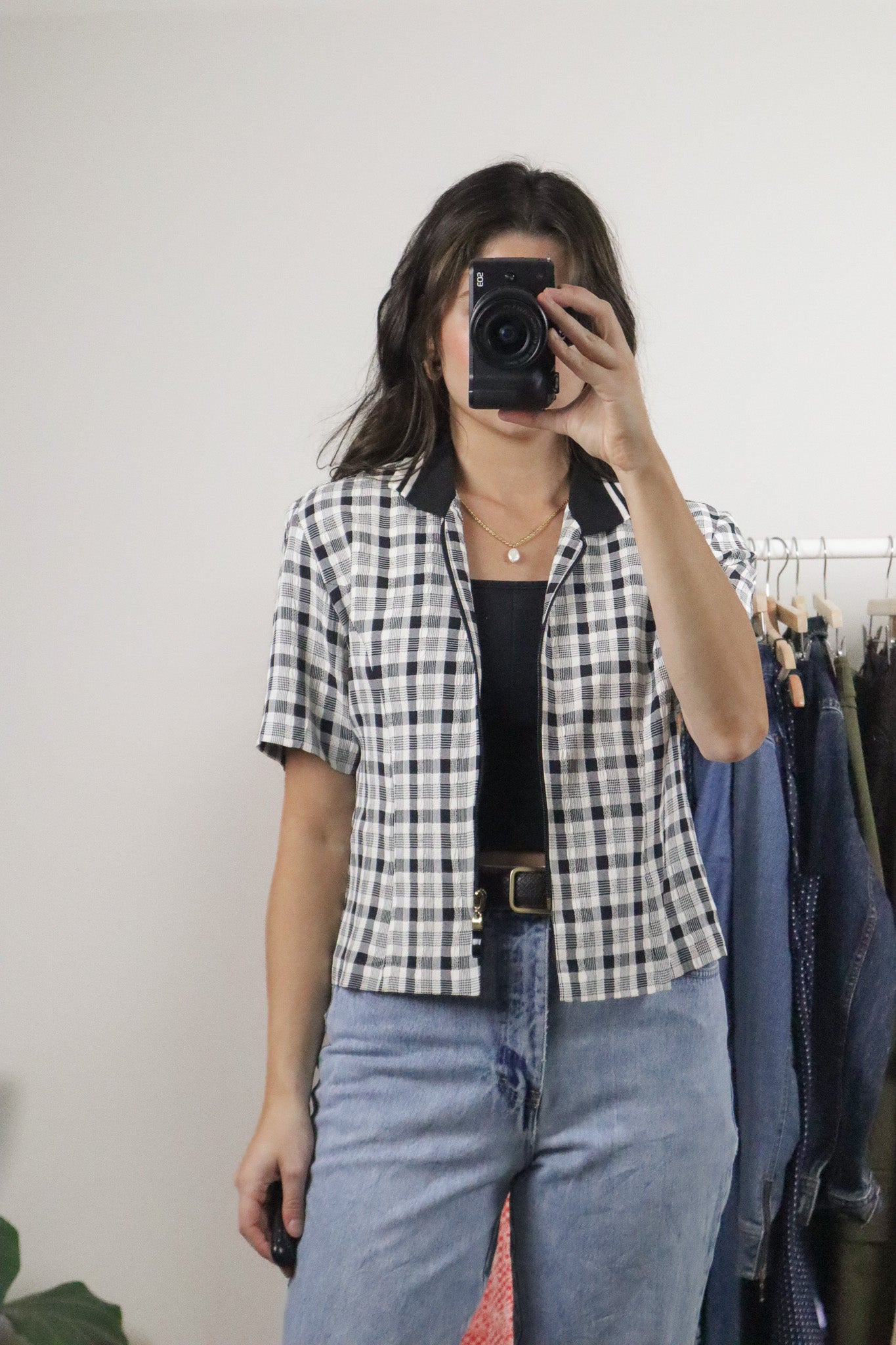 Made in Canada x Vintage x Plaid Shortsleeve Collared Zip-Up (S)