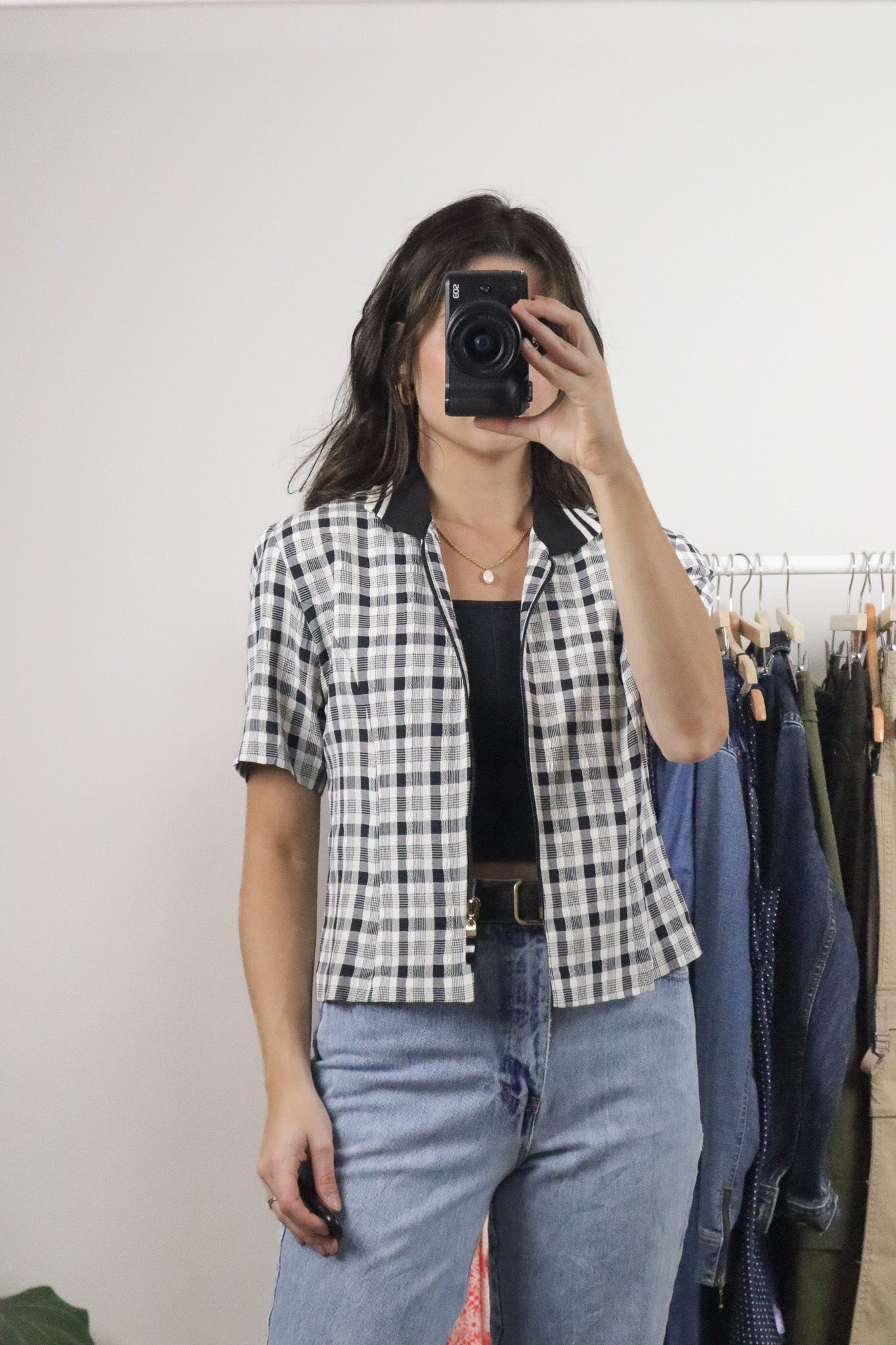 Made in Canada x Vintage x Plaid Shortsleeve Collared Zip-Up (S)
