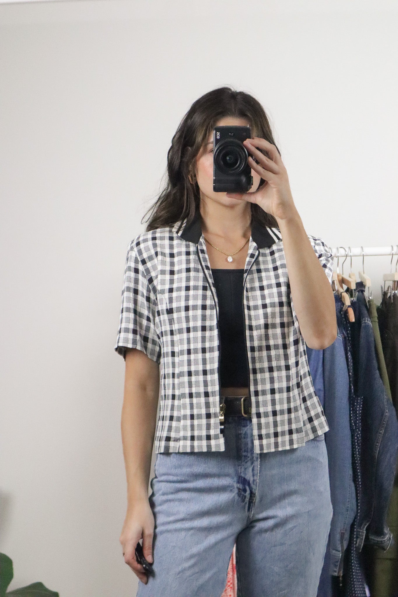 Made in Canada x Vintage x Plaid Shortsleeve Collared Zip-Up (S)