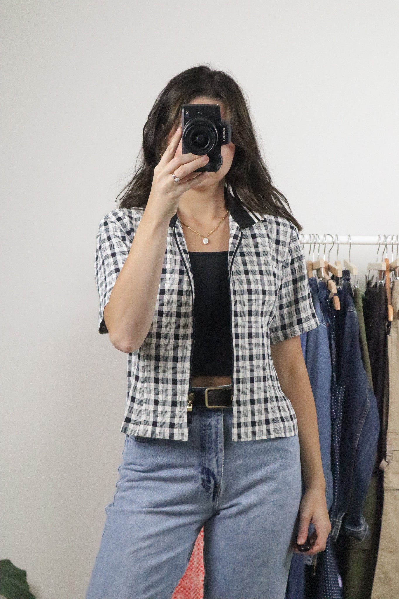 Made in Canada x Vintage x Plaid Shortsleeve Collared Zip-Up (S)